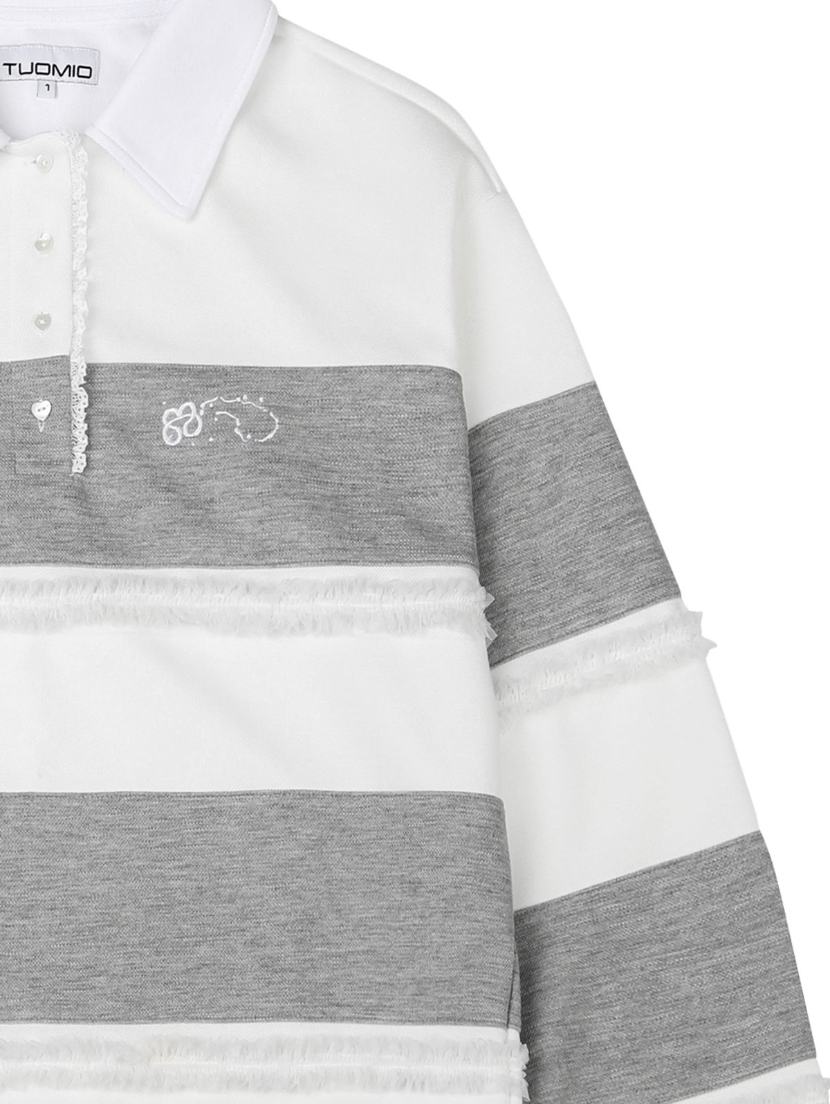 뚜오미오(TUOMIO) RUFFLE POLO TOP [HEATHER GREY]