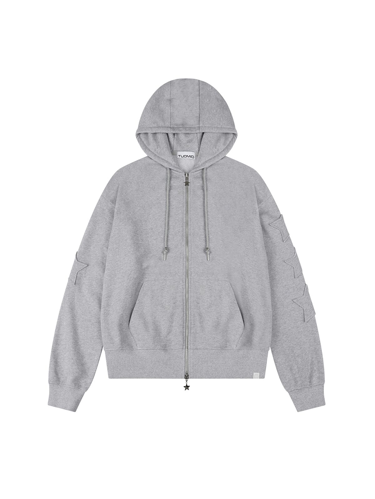 뚜오미오(TUOMIO) STAR PATCH HOOD ZIP-UP [HEATHER GREY]