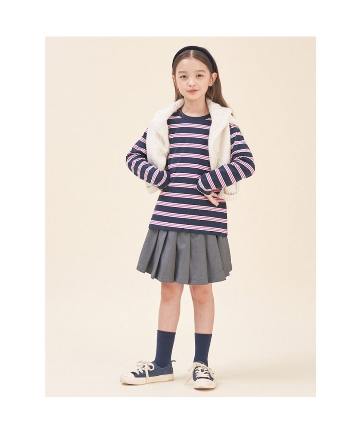 빈폴 키즈(BEANPOLE KIDS) 플리츠 우븐 스커트  라이트 그레이 (BI5827G032)