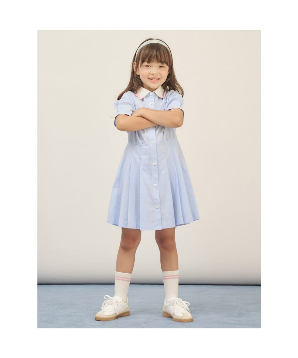 빈폴 키즈(BEANPOLE KIDS) 샴브레이 시어서커 반소매 원피스  스카이 블루 (BI5771G02Q) (BI5771G02Q) (BI5771G02Q)