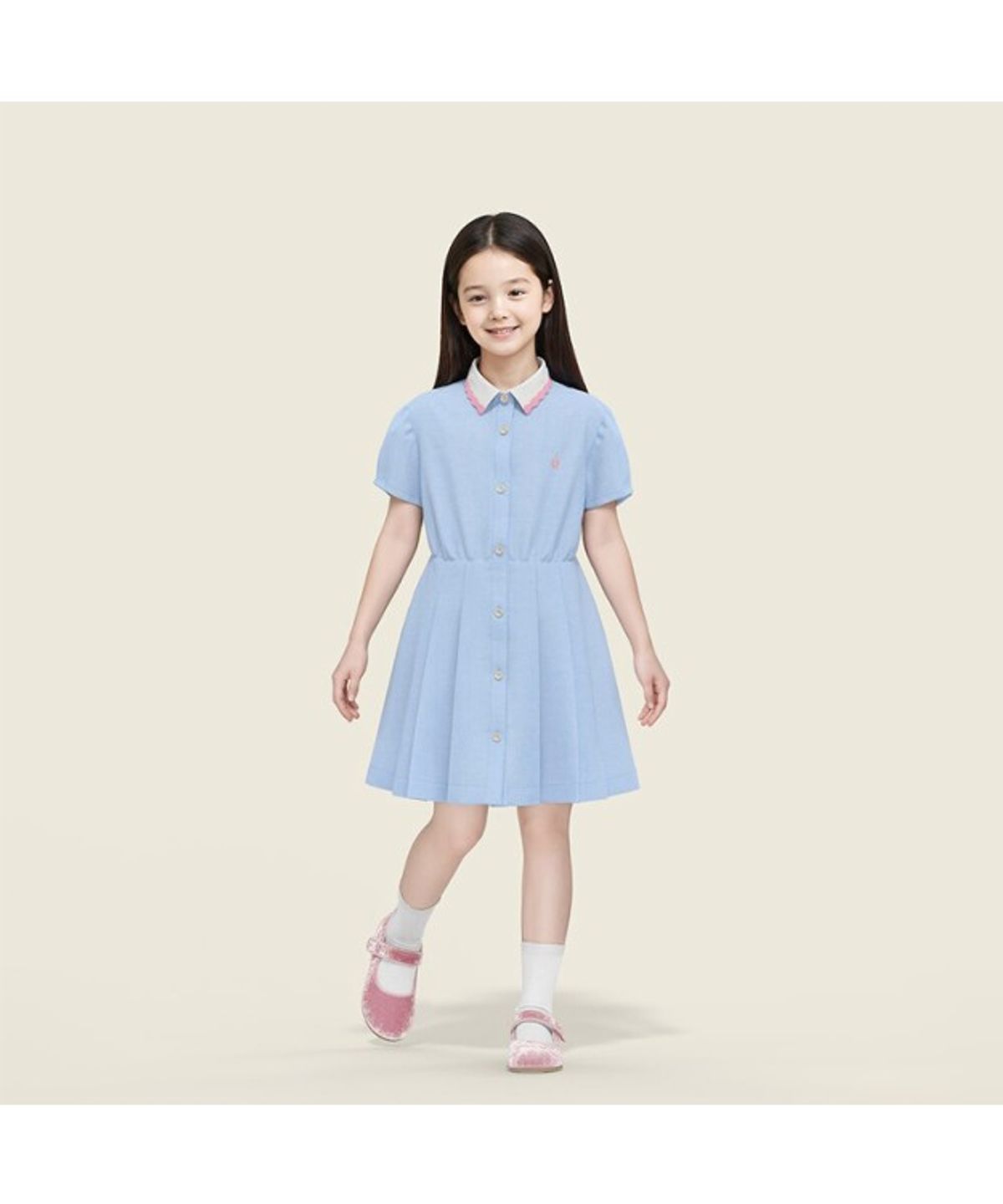 빈폴 키즈(BEANPOLE KIDS) 샴브레이 시어서커 반소매 원피스  스카이 블루 (BI5771G02Q) (BI5771G02Q) (BI5771G02Q)