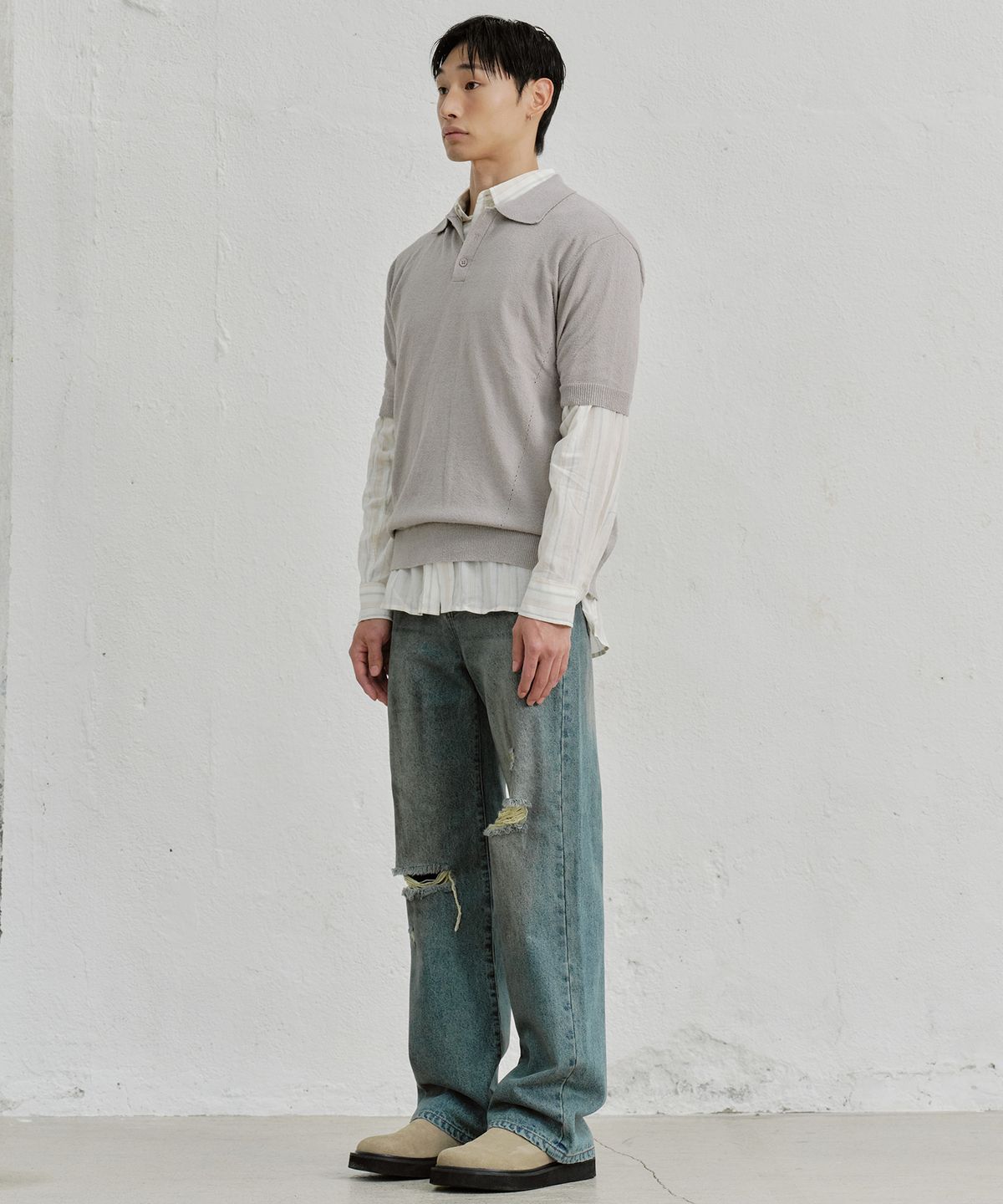 플랙(PLAC) 머드 워시드 디스트로이드 진 T40 미드 블루