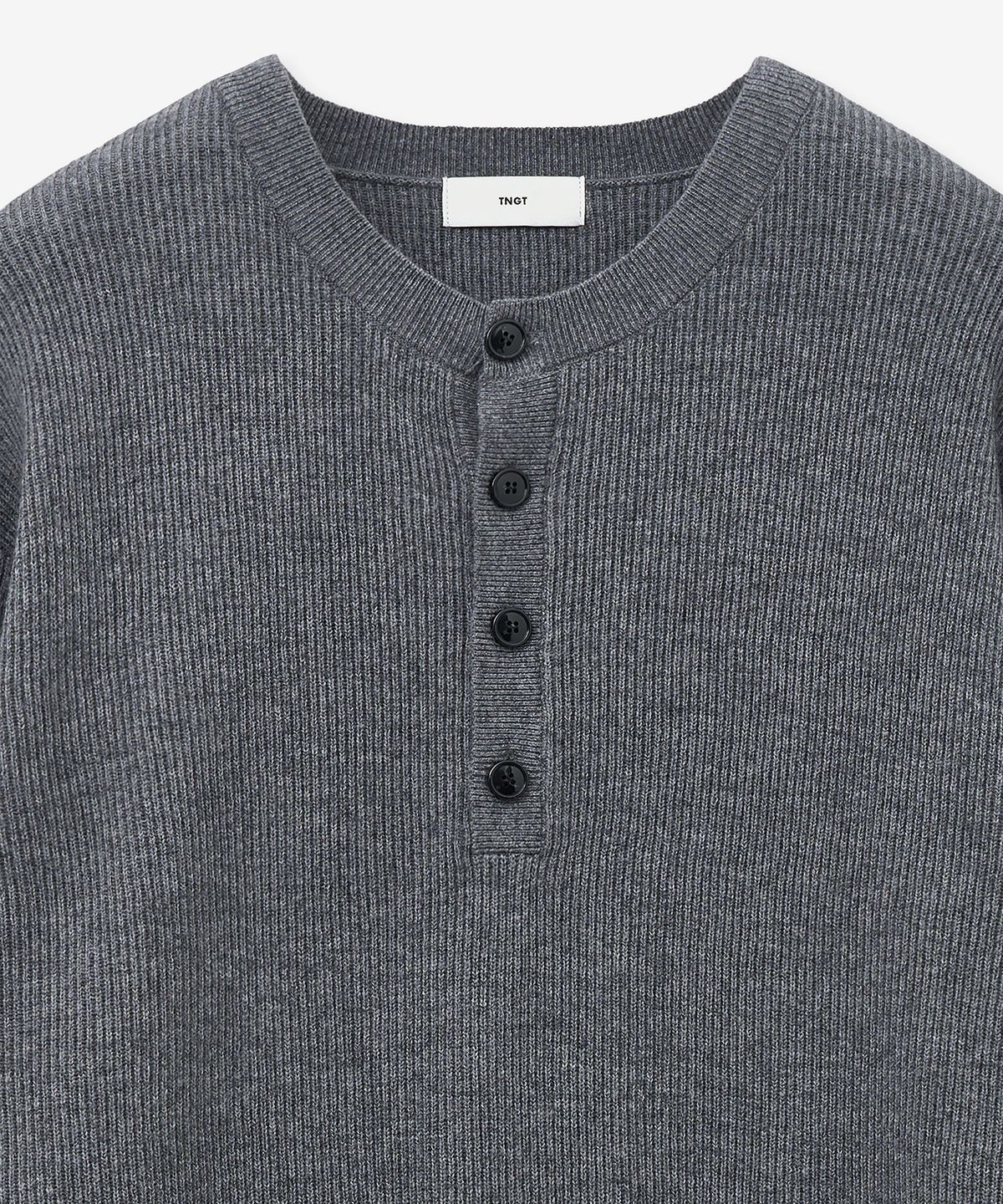 티엔지티(TNGT) Oversize Rib Henley Neck Knit (Grey) TNSW5F109G2