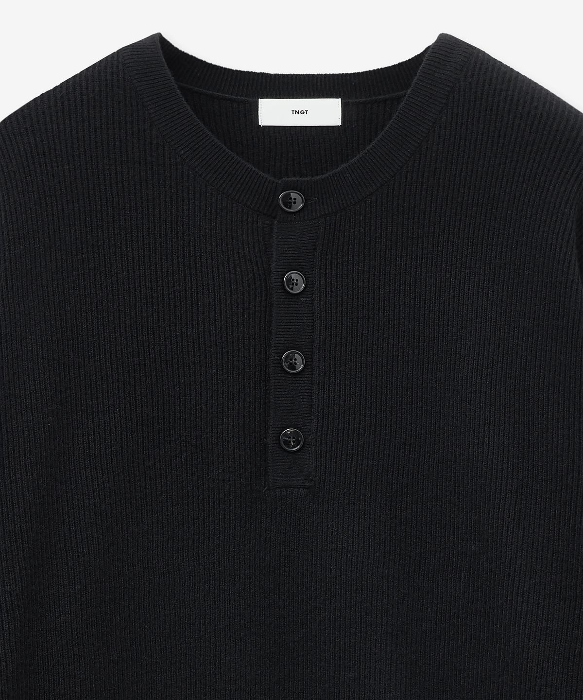 티엔지티(TNGT) Oversize Rib Henley Neck Knit (Black) TNSW5F109BK