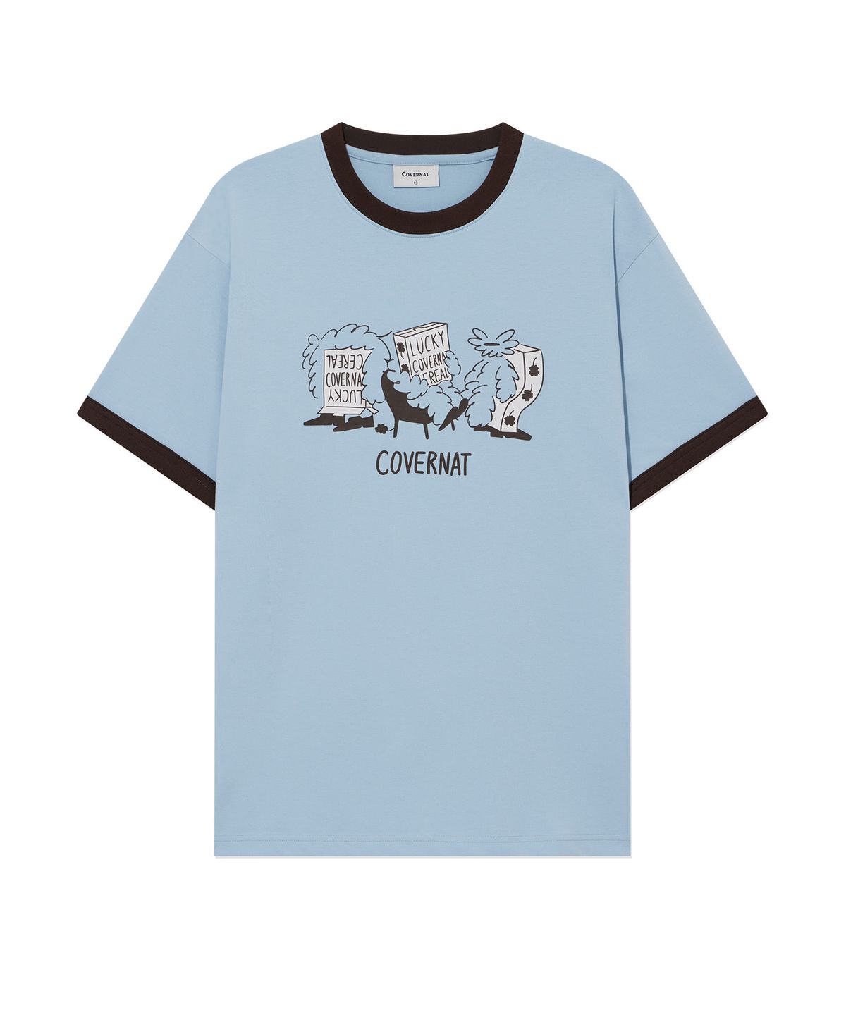 커버낫(COVERNAT) [커버낫X하이다나] 럭키 씨리얼 링거 티셔츠 Sky Blue
