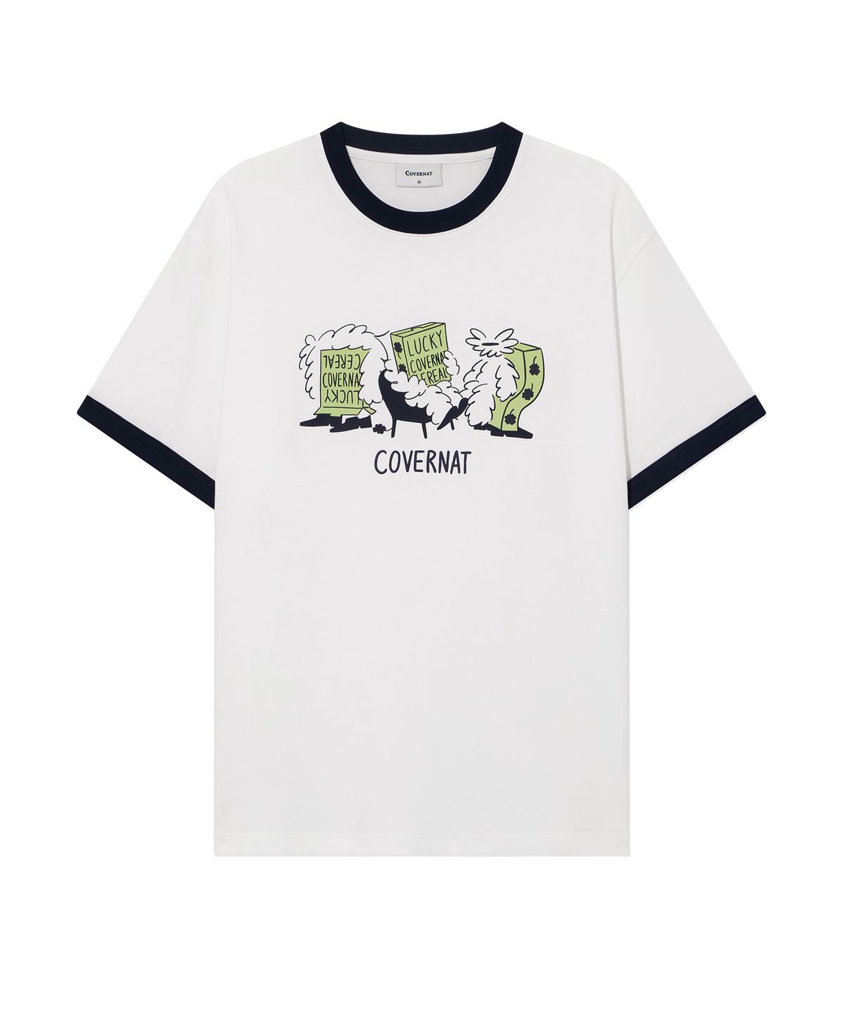 커버낫(COVERNAT) [커버낫X하이다나] 럭키 씨리얼 링거 티셔츠 Off White