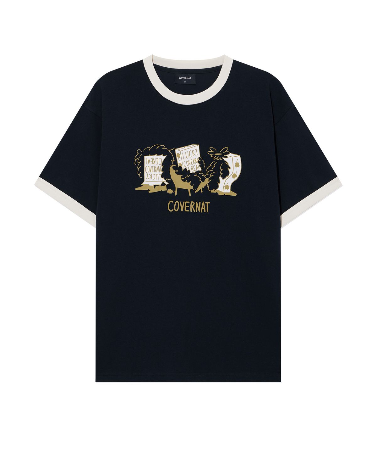 커버낫(COVERNAT) [커버낫X하이다나] 럭키 씨리얼 링거 티셔츠 Navy
