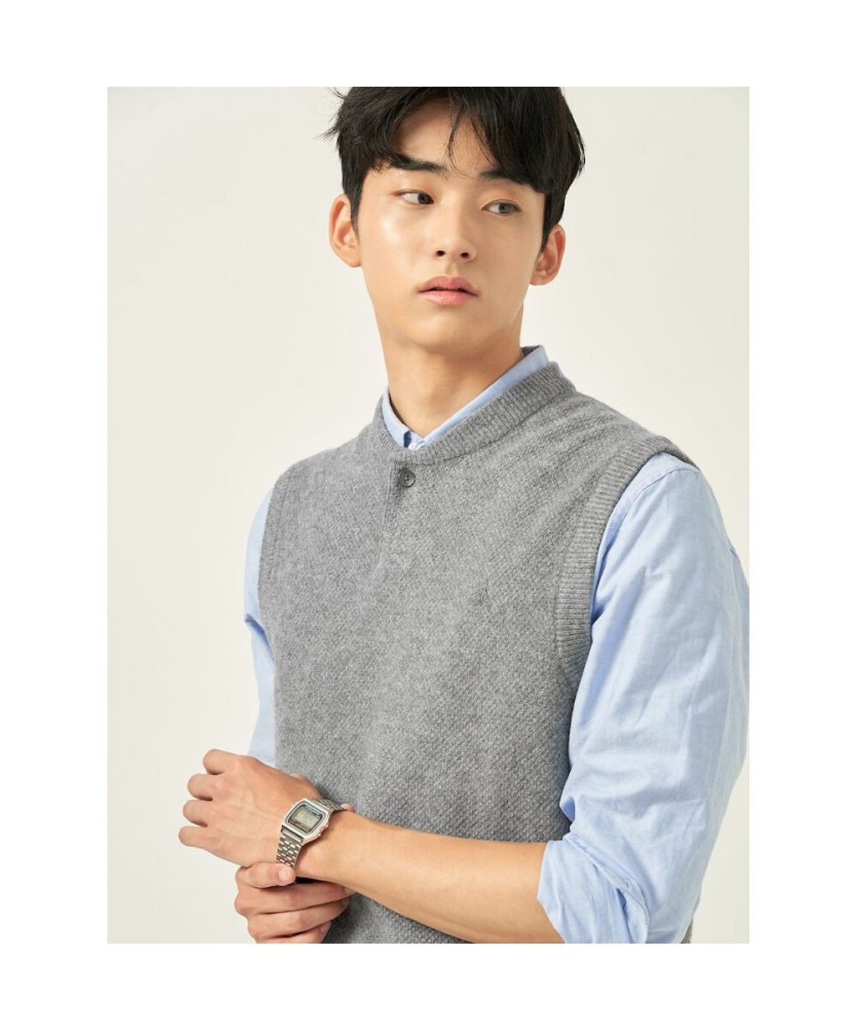 빈폴 멘(BEANPOLE MEN) 버튼넥 베스트 - 그레이
