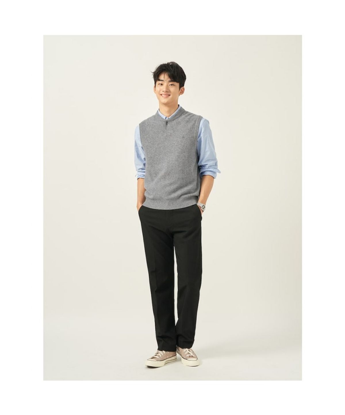 빈폴 멘(BEANPOLE MEN) 버튼넥 베스트 - 그레이