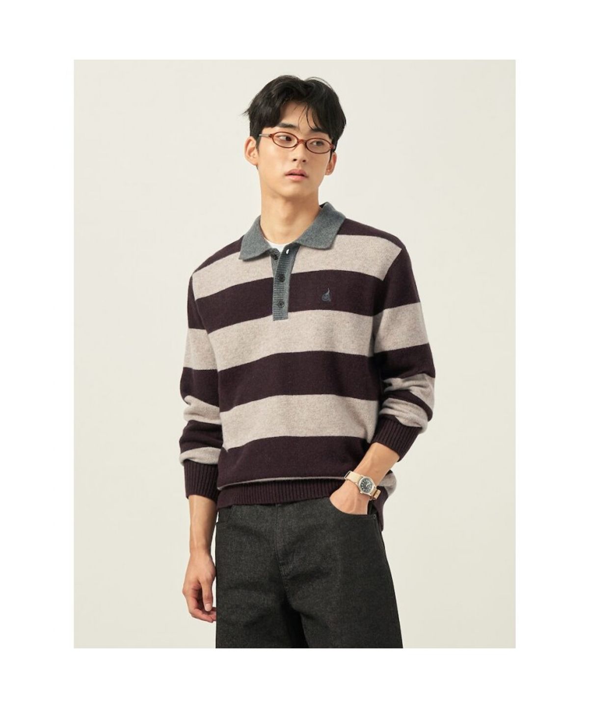 빈폴 멘(BEANPOLE MEN) 럭비 칼라넥 니트 - 브라운