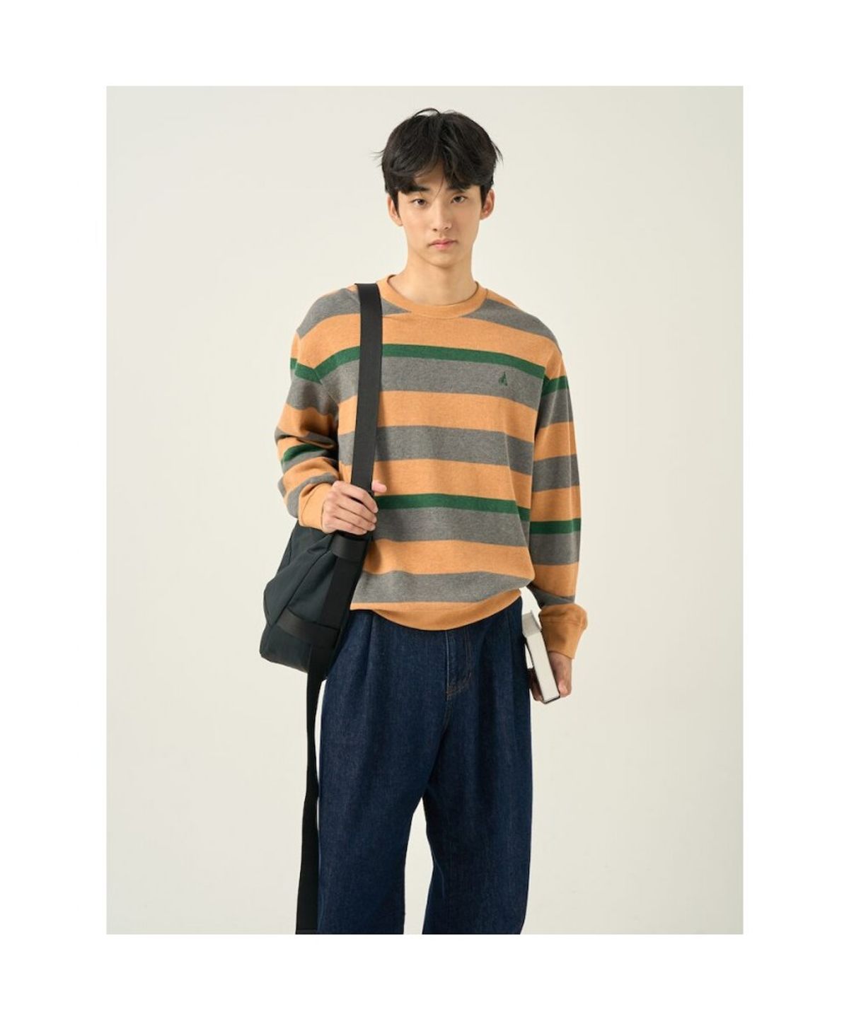 빈폴 멘(BEANPOLE MEN) 니트라이크 볼드 스트라이프 라운드넥 티셔츠 - 브릭