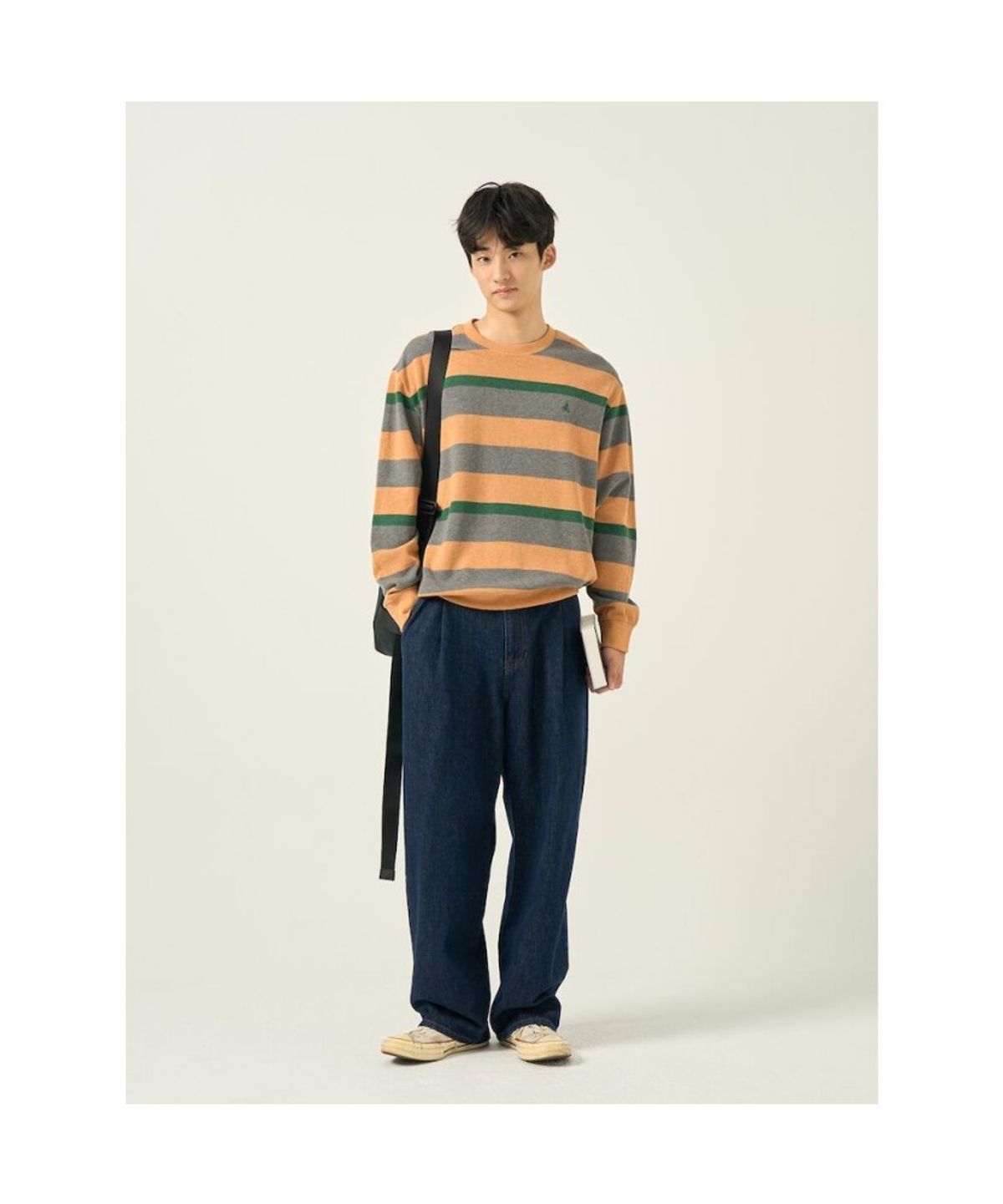 빈폴 멘(BEANPOLE MEN) 니트라이크 볼드 스트라이프 라운드넥 티셔츠 - 브릭