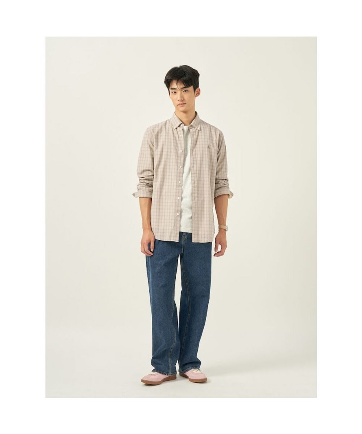 빈폴 멘(BEANPOLE MEN) 미니 옴브레 체크 셔츠 - 베이지
