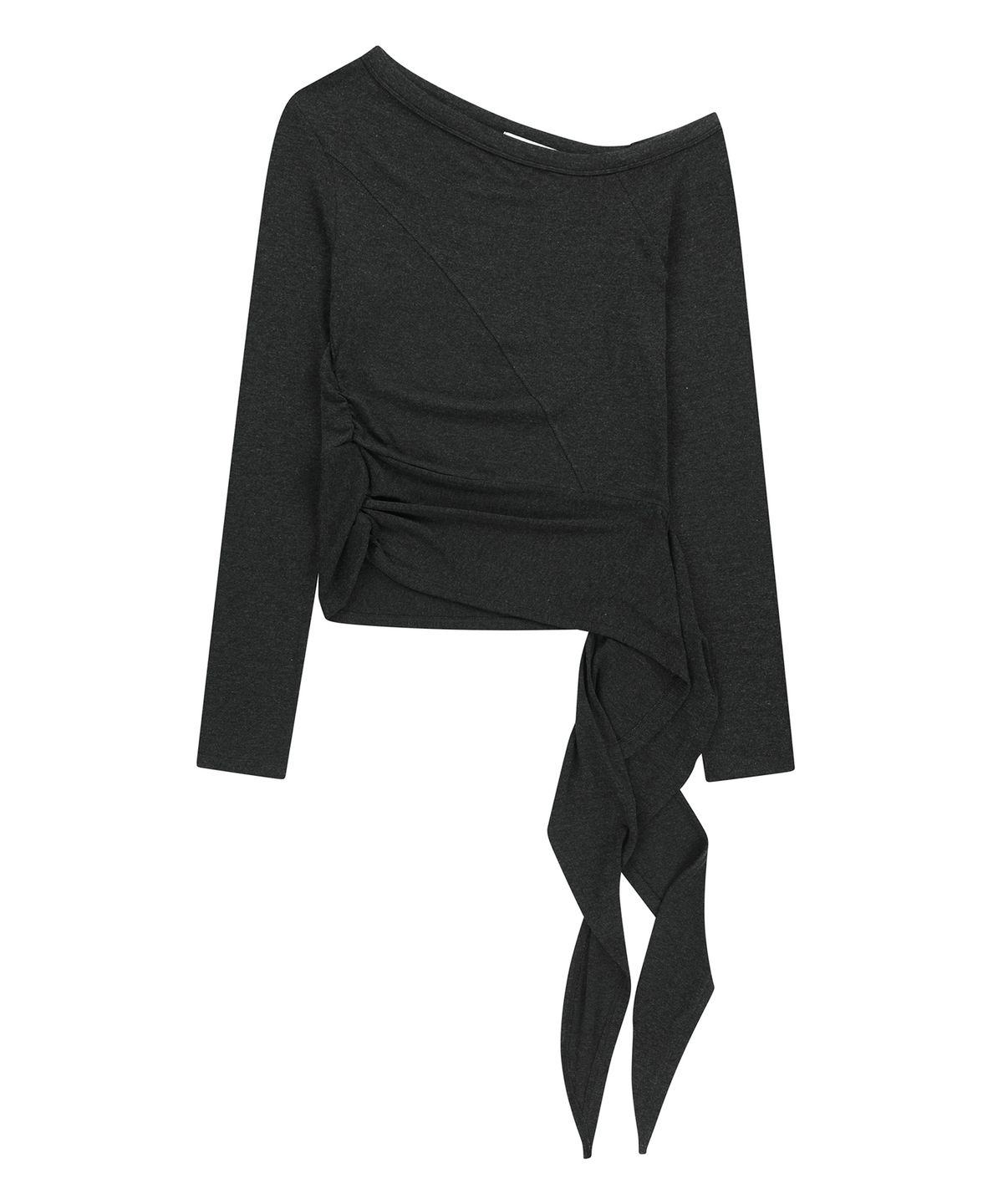 샌드릭(SANDRIC) ONE SHOULDER UNBALANCED STRAP T-SHIRT_CHARCOAL