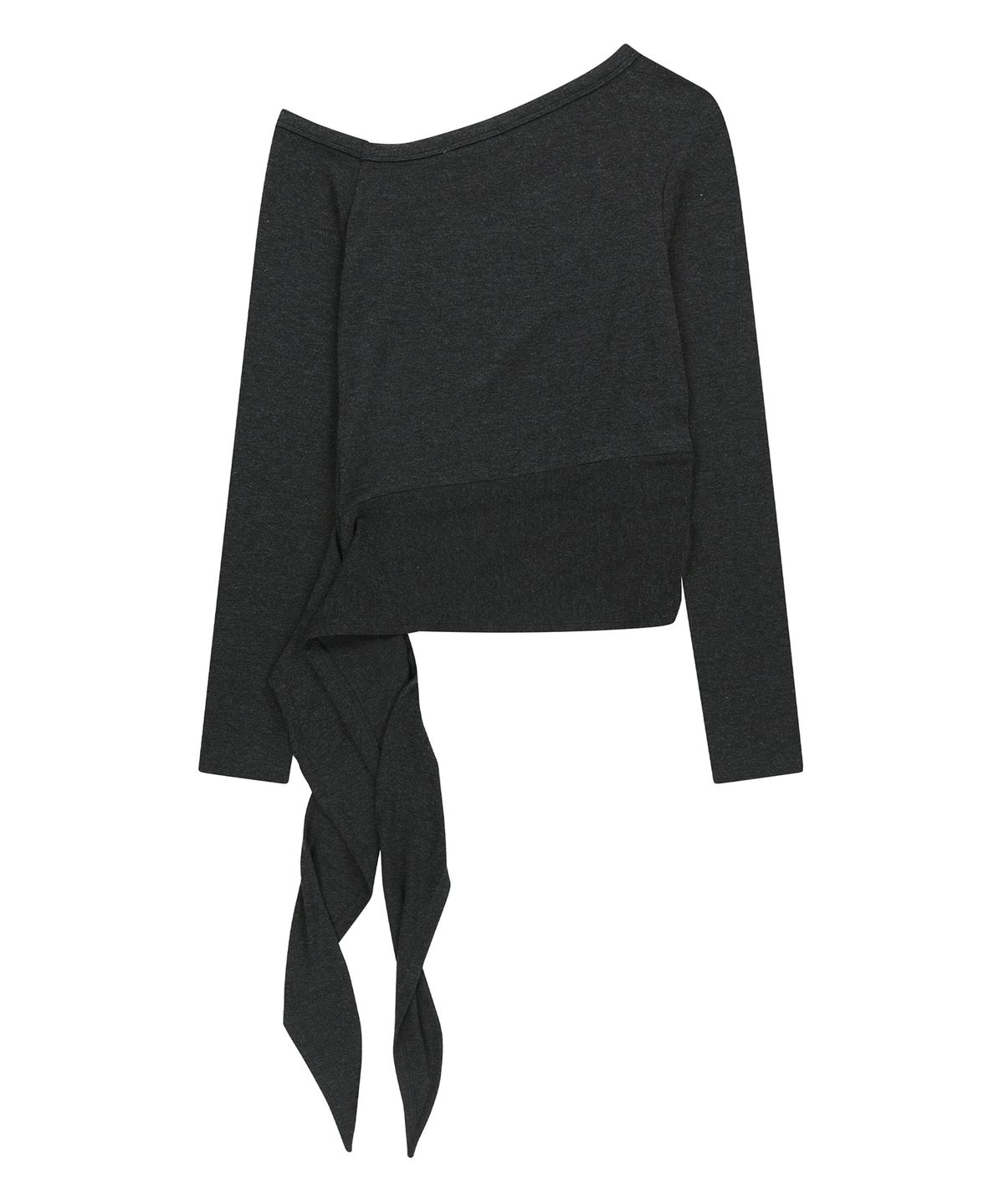 샌드릭(SANDRIC) ONE SHOULDER UNBALANCED STRAP T-SHIRT_CHARCOAL