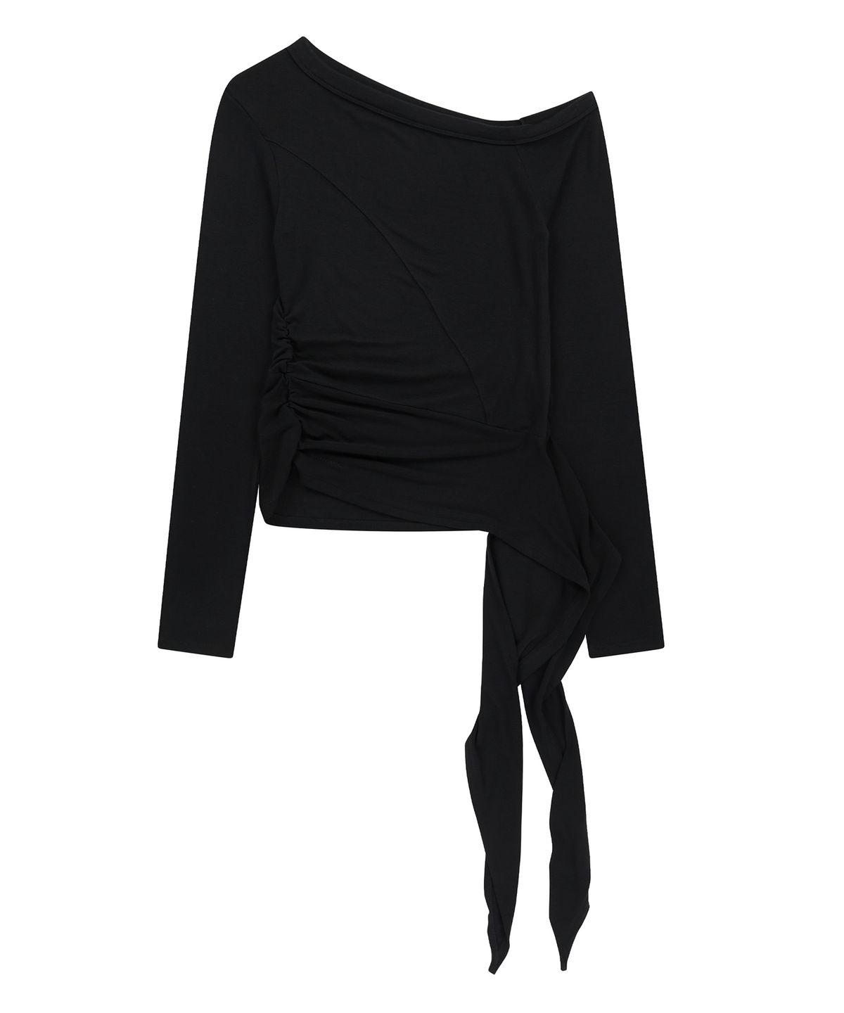 샌드릭(SANDRIC) ONE SHOULDER UNBALANCED STRAP T-SHIRT_BLACK