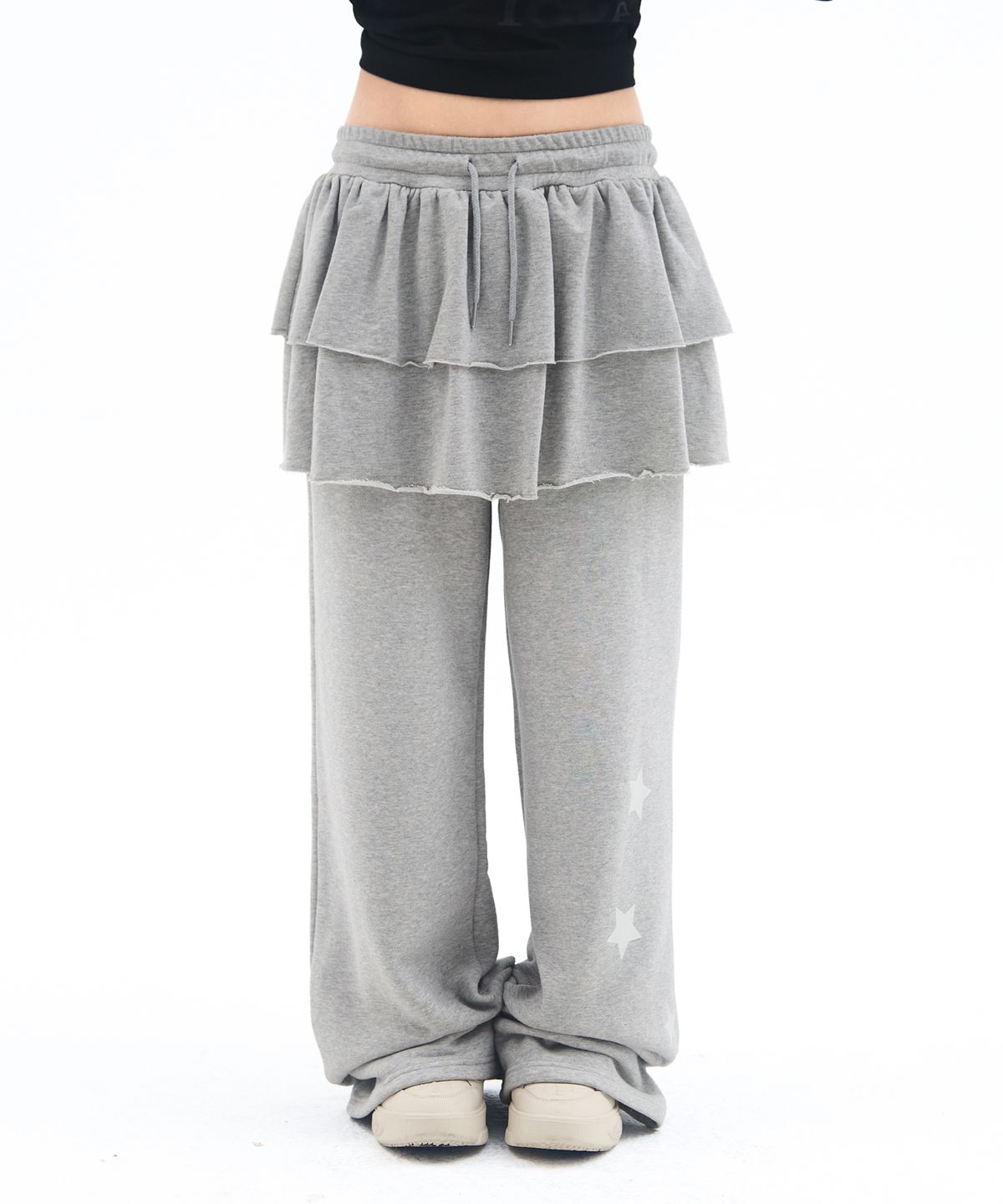 아메스 월드와이드(AMES-WORLDWIDE) FRILL LAYERED SWEAT PANTS GREY