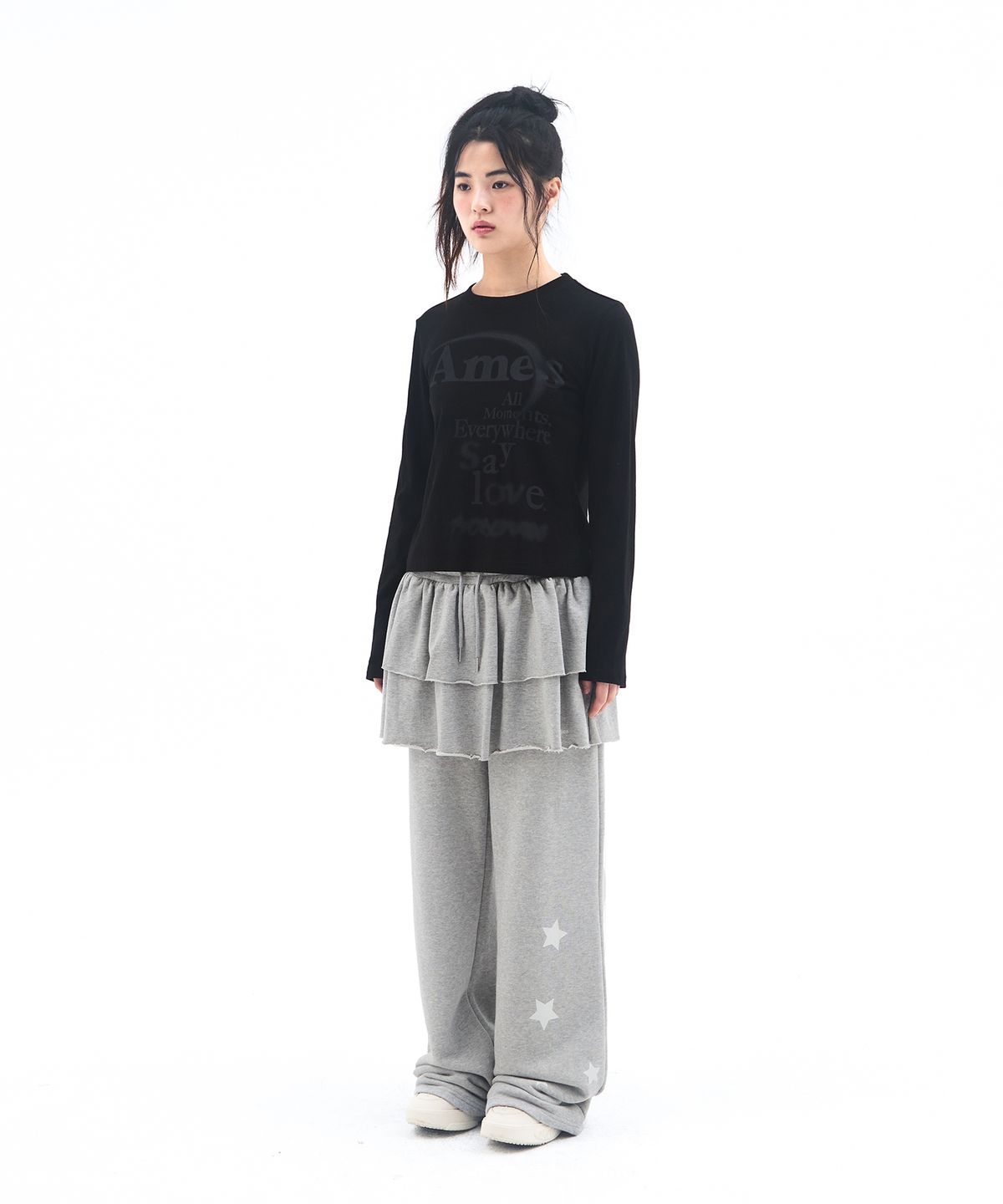 아메스 월드와이드(AMES-WORLDWIDE) FRILL LAYERED SWEAT PANTS GREY