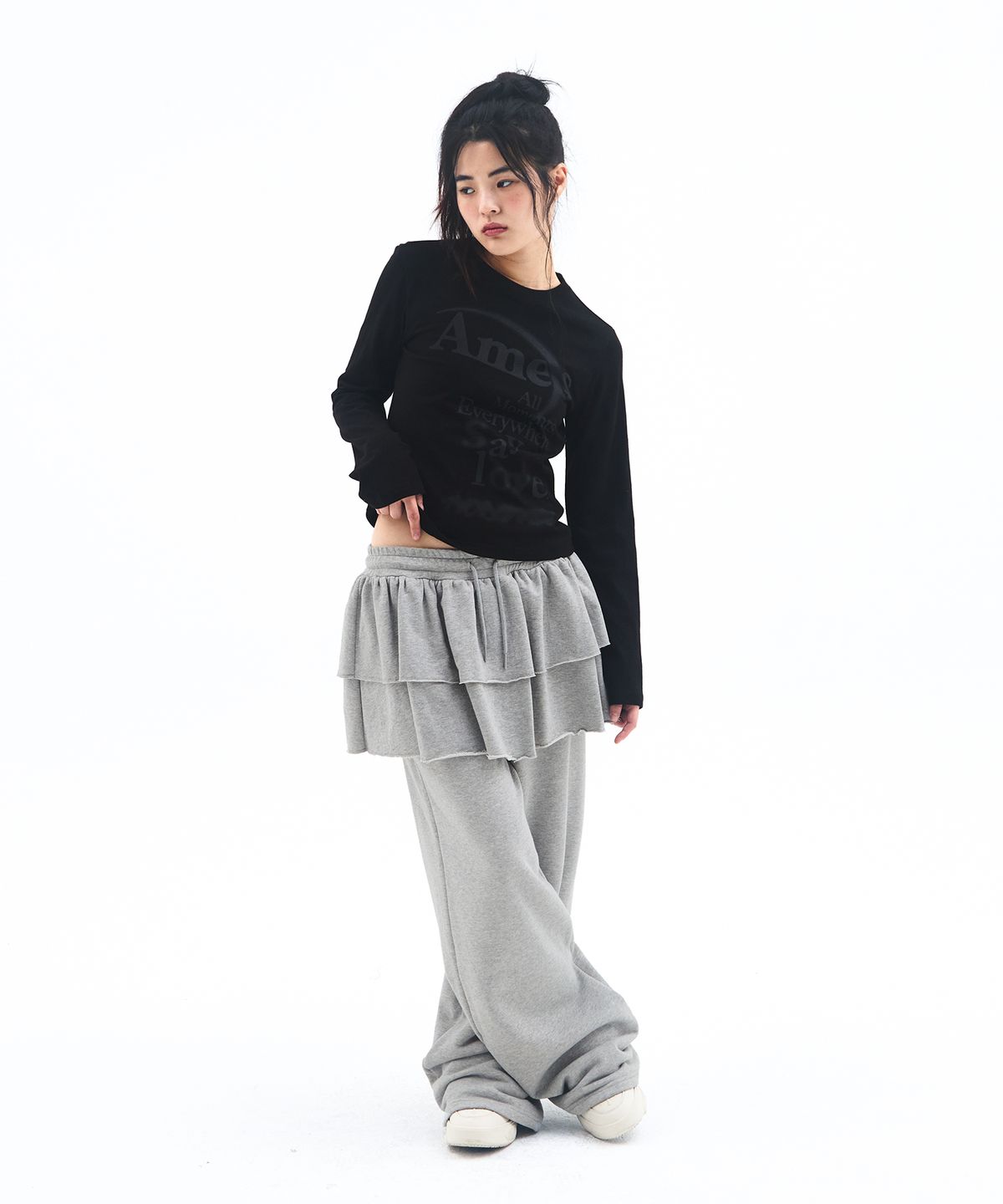아메스 월드와이드(AMES-WORLDWIDE) FRILL LAYERED SWEAT PANTS GREY