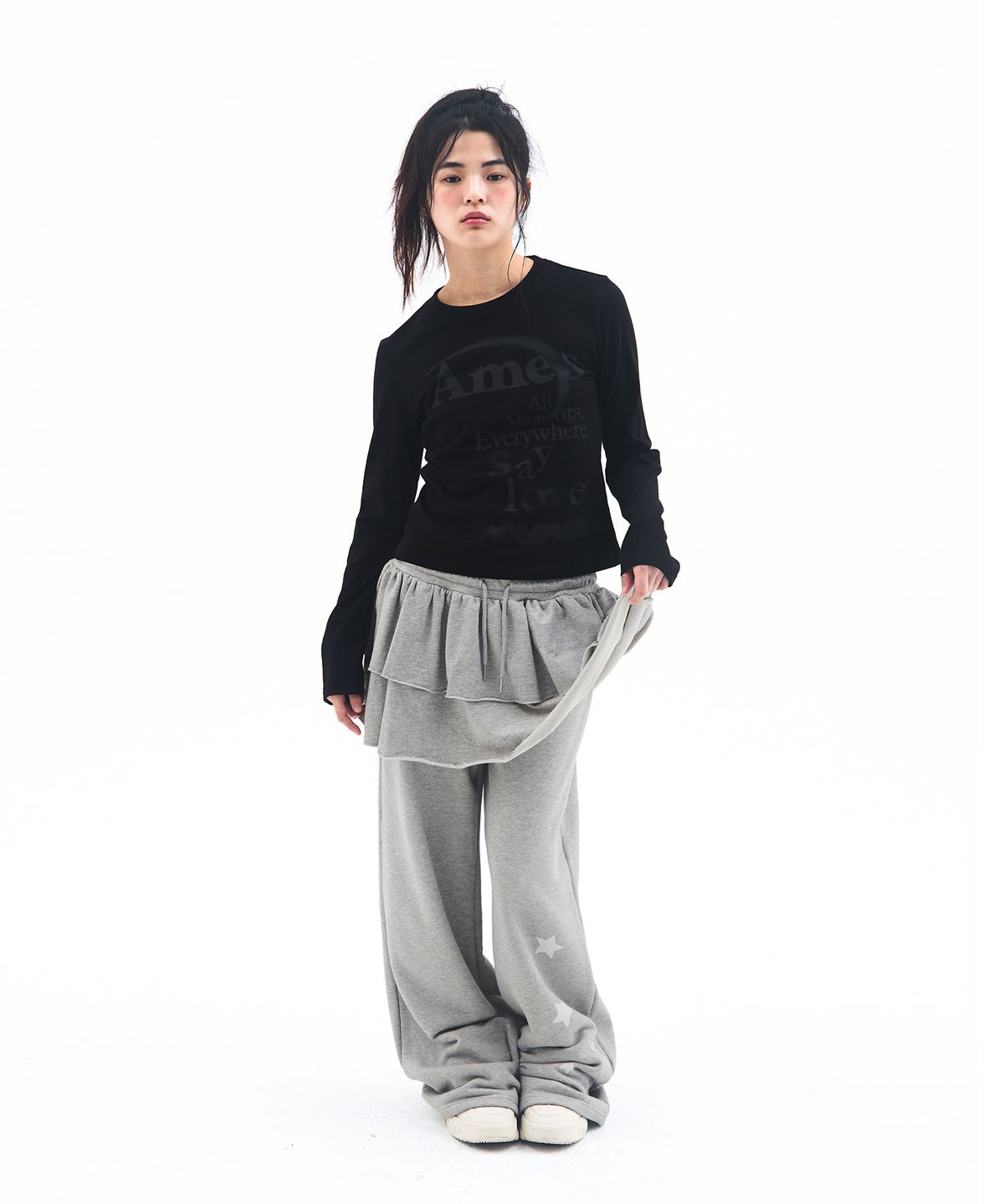 아메스 월드와이드(AMES-WORLDWIDE) FRILL LAYERED SWEAT PANTS GREY