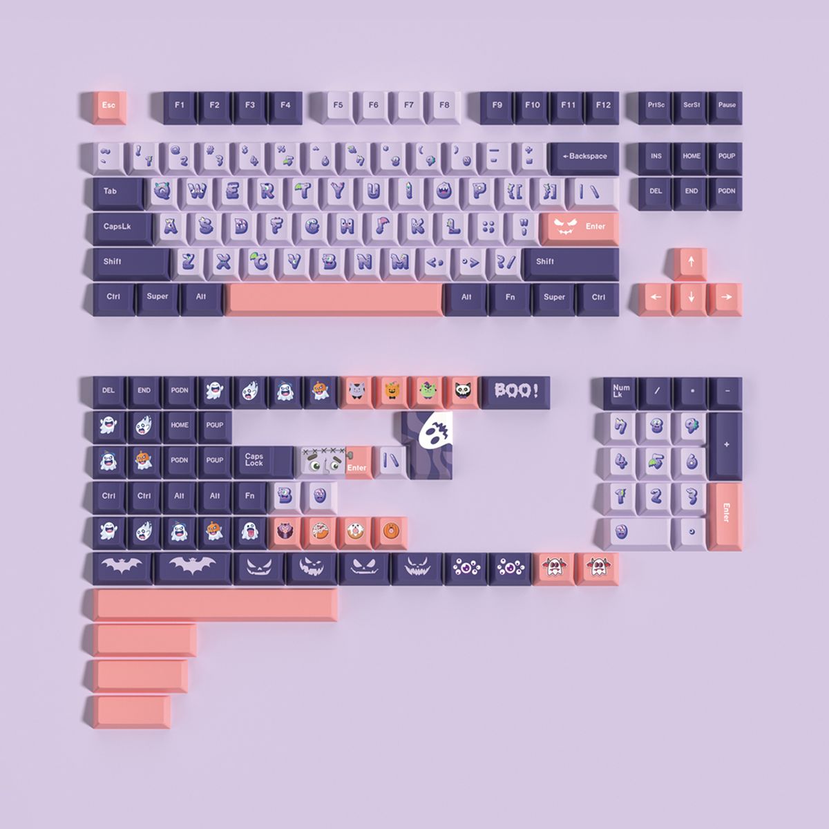 에스피엠(SPM) Soulcat 고함량 PBT 염료승화 영문 키캡 158키 커스텀키보드 교체용 (Cute Ghost)