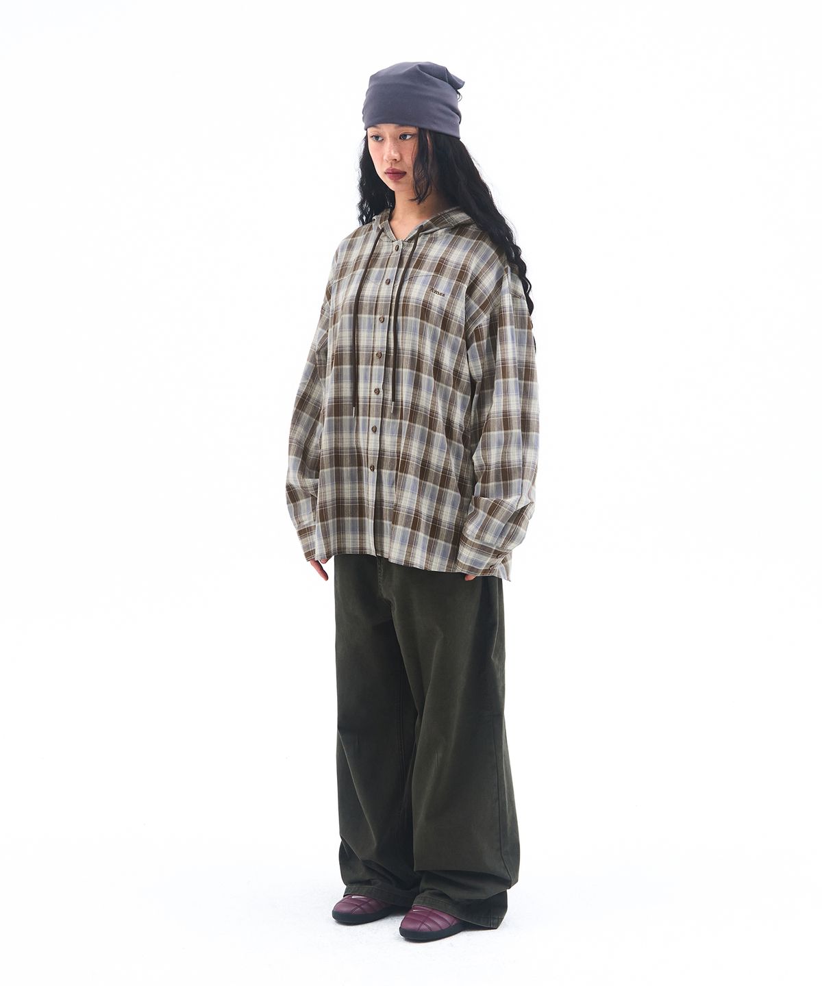 아메스 월드와이드(AMES-WORLDWIDE) CHECK HOODIE SHIRTS BLUE