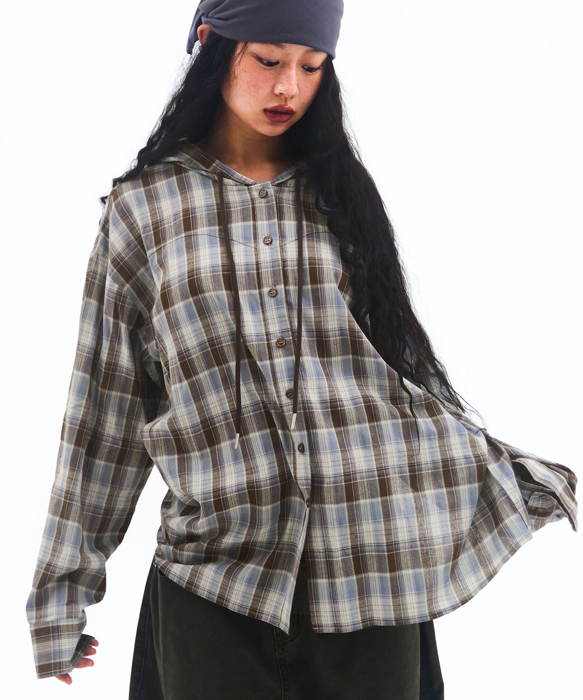 아메스 월드와이드(AMES-WORLDWIDE) CHECK HOODIE SHIRTS BLUE