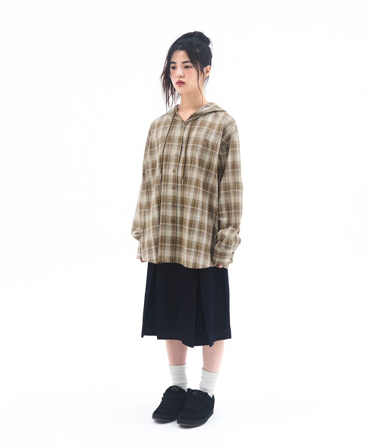 아메스 월드와이드(AMES-WORLDWIDE) CHECK HOODIE SHIRTS BROWN