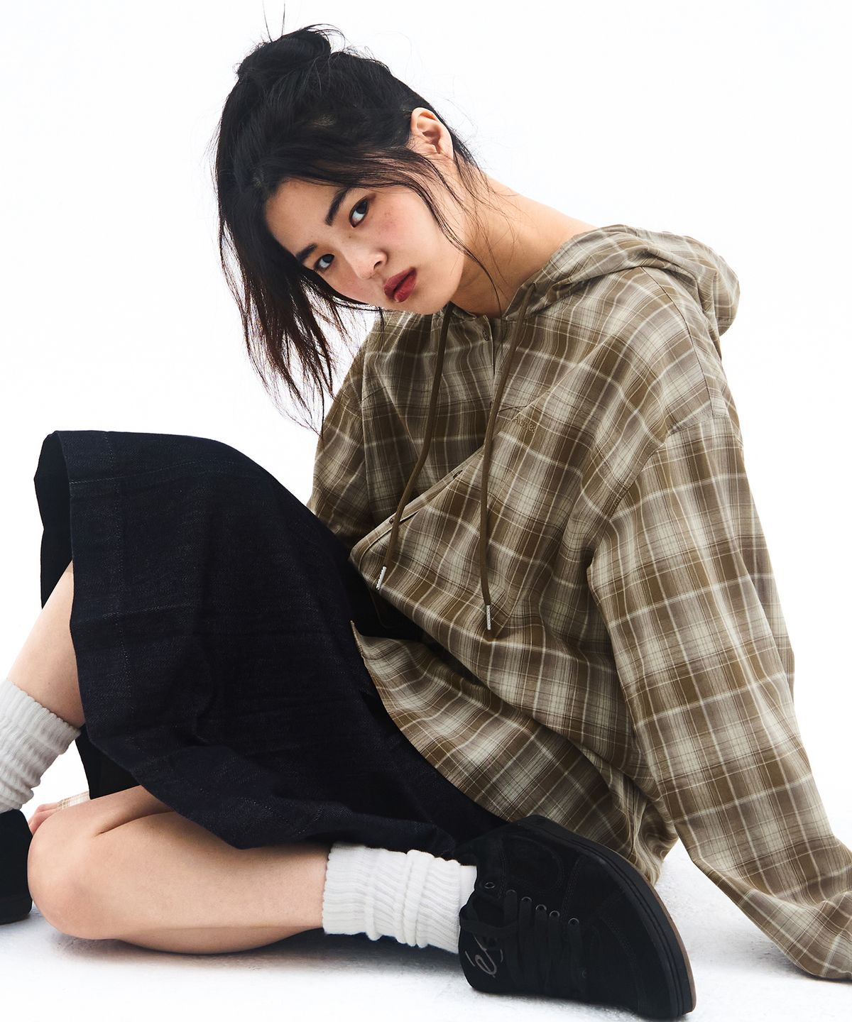 아메스 월드와이드(AMES-WORLDWIDE) CHECK HOODIE SHIRTS BROWN