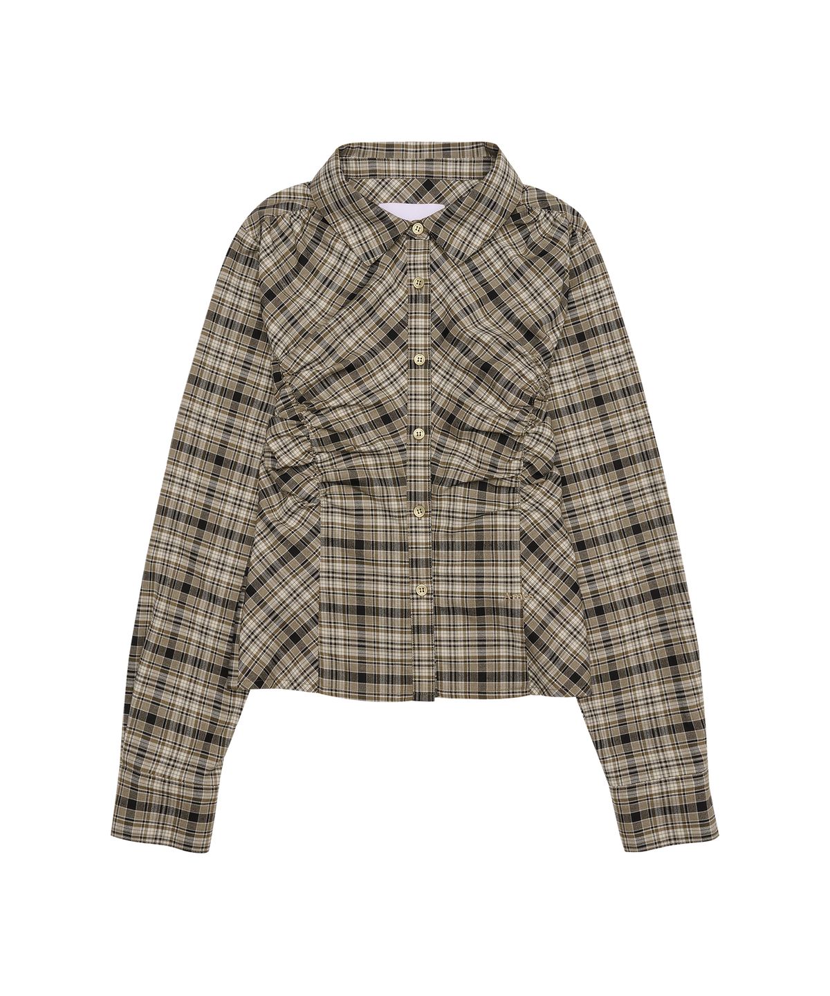 아메스 월드와이드(AMES-WORLDWIDE) CROP SHIRRING CHECK SHIRTS BROWN