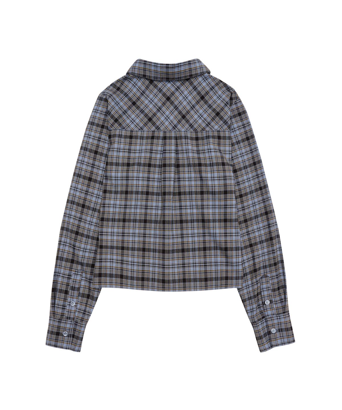 아메스 월드와이드(AMES-WORLDWIDE) CROP SHIRRING CHECK SHIRTS BLUE