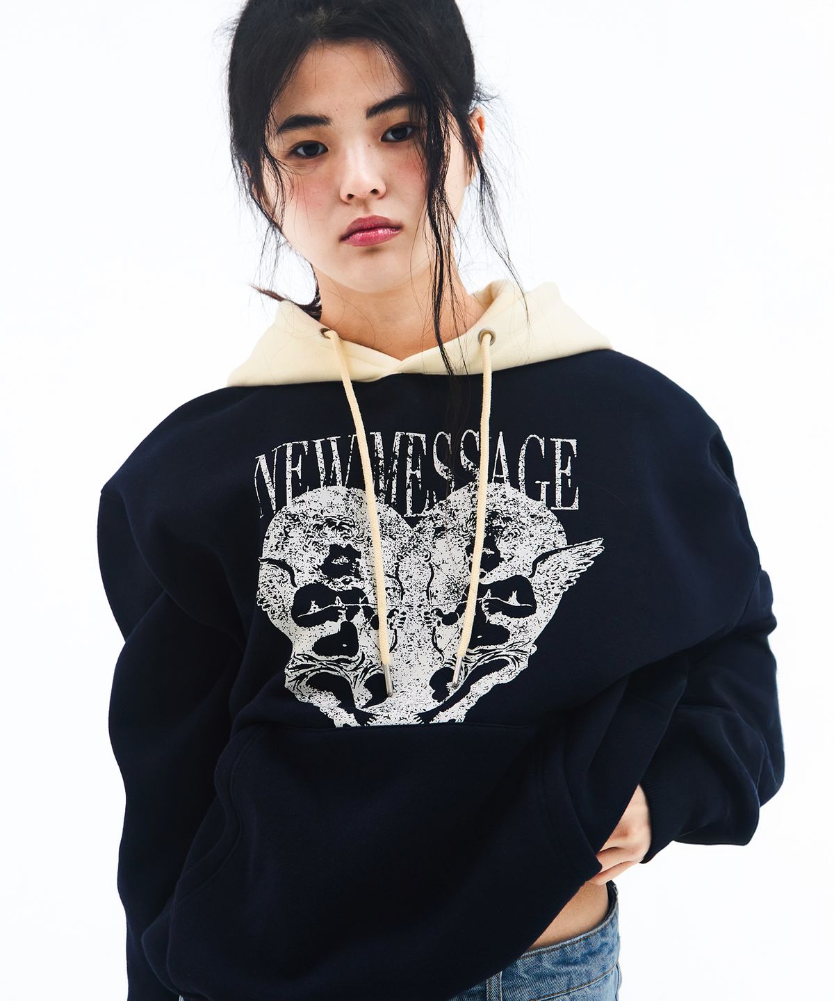 아메스 월드와이드(AMES-WORLDWIDE) ANGELS TWO TONE HOODIE NAVY