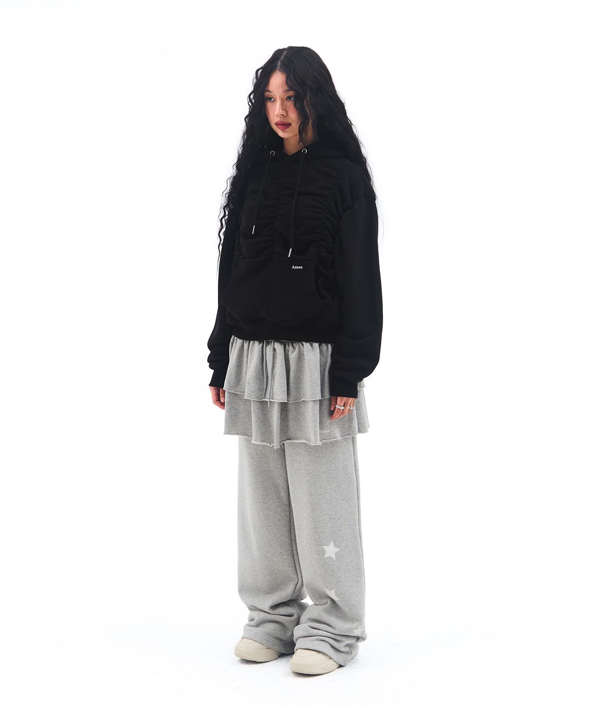 아메스 월드와이드(AMES-WORLDWIDE) SHIRRING HOODIE BLACK