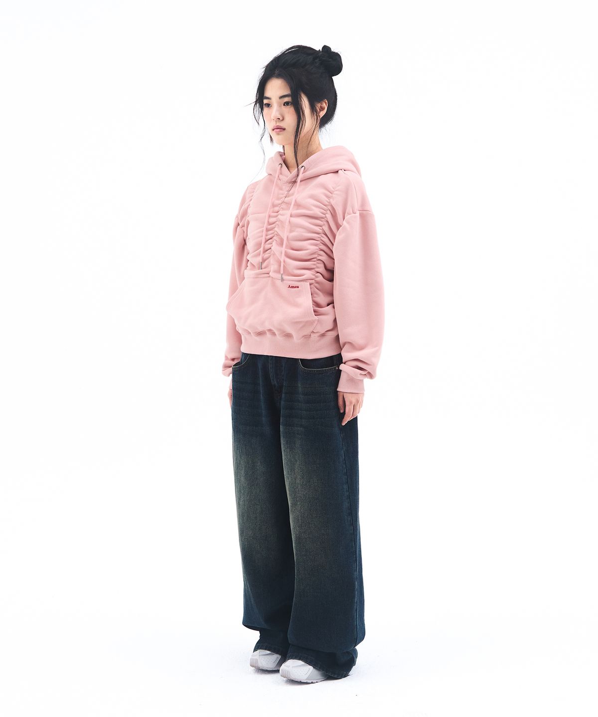 아메스 월드와이드(AMES-WORLDWIDE) SHIRRING HOODIE PINK