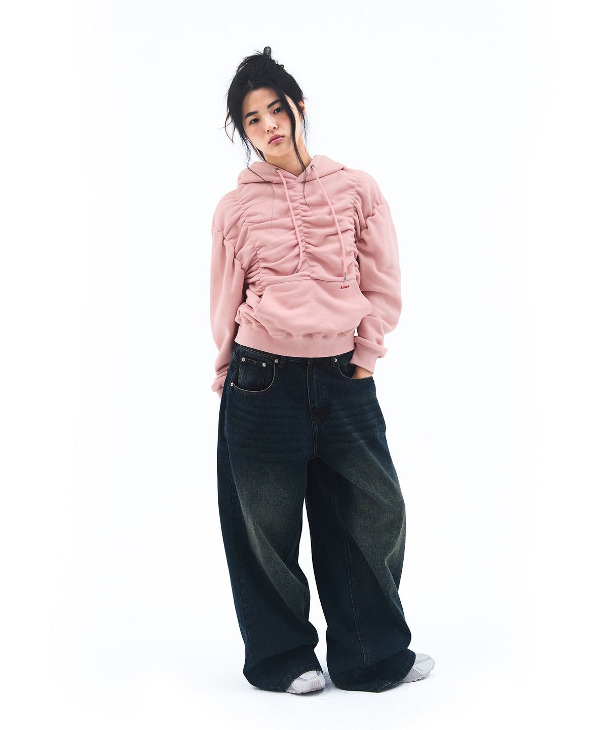 아메스 월드와이드(AMES-WORLDWIDE) SHIRRING HOODIE PINK