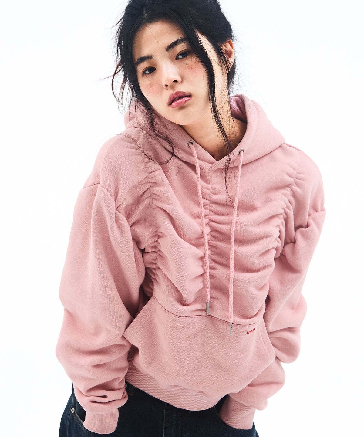 아메스 월드와이드(AMES-WORLDWIDE) SHIRRING HOODIE PINK