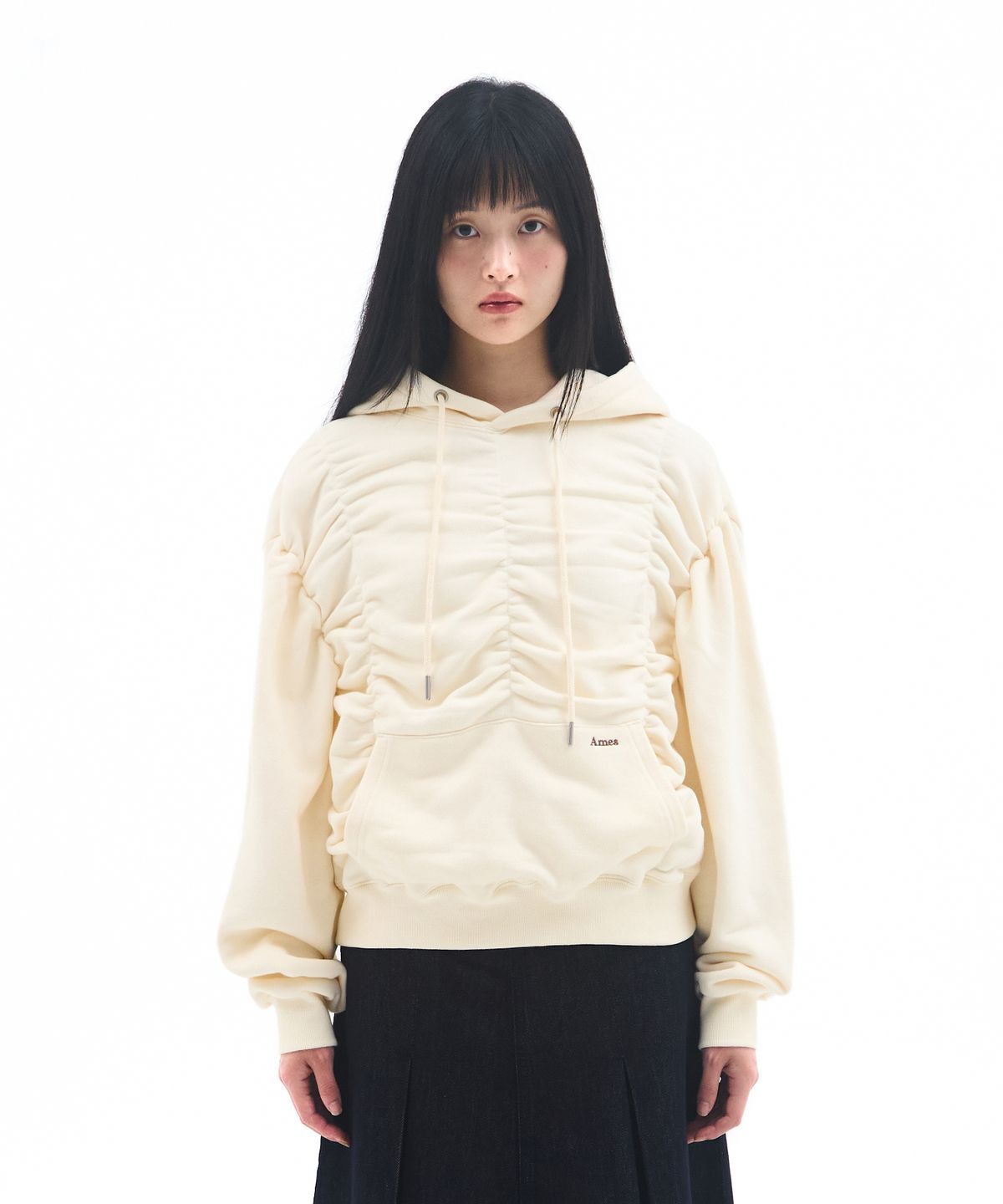 아메스 월드와이드(AMES-WORLDWIDE) SHIRRING HOODIE CREAM