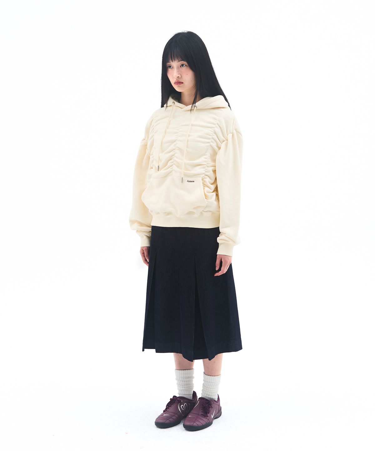 아메스 월드와이드(AMES-WORLDWIDE) SHIRRING HOODIE CREAM