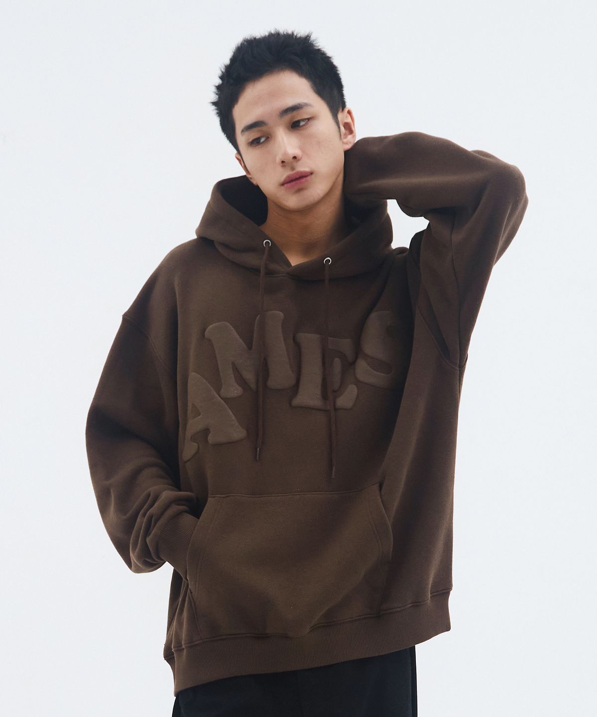 아메스 월드와이드(AMES-WORLDWIDE) BIG TYPO HOODIE BROWN