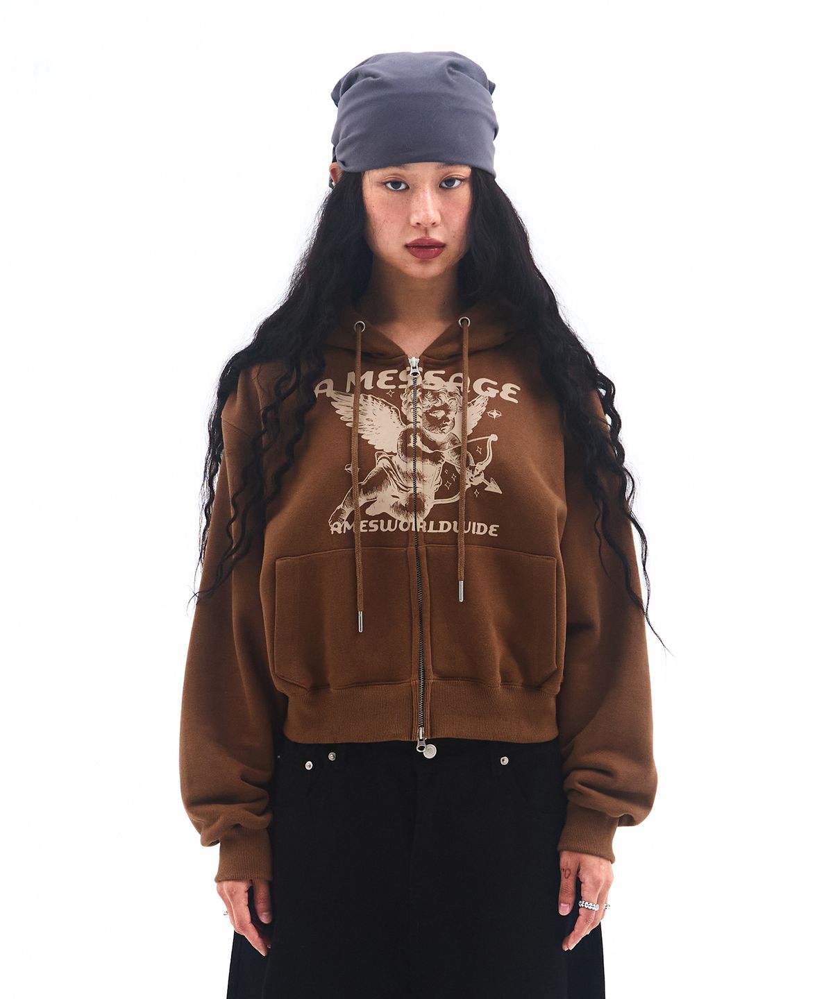 아메스 월드와이드(AMES-WORLDWIDE) BABY ANGEL HOODIE ZIP UP BROWN