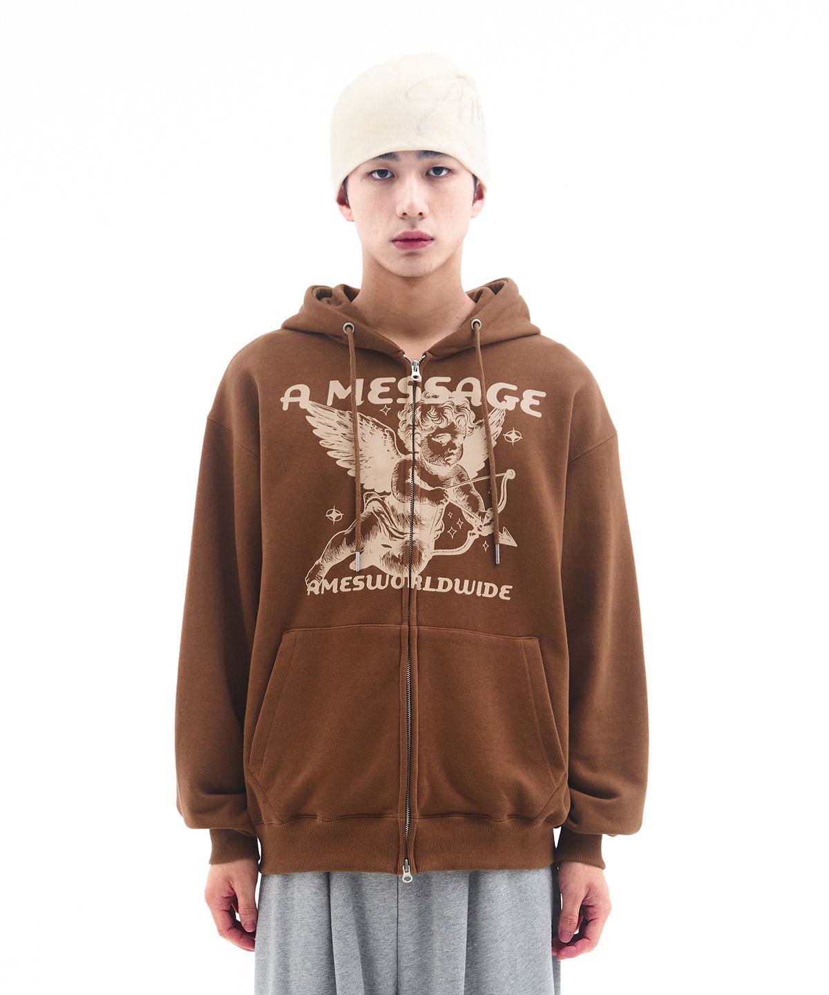 아메스 월드와이드(AMES-WORLDWIDE) BABY ANGEL HOODIE ZIP UP BROWN