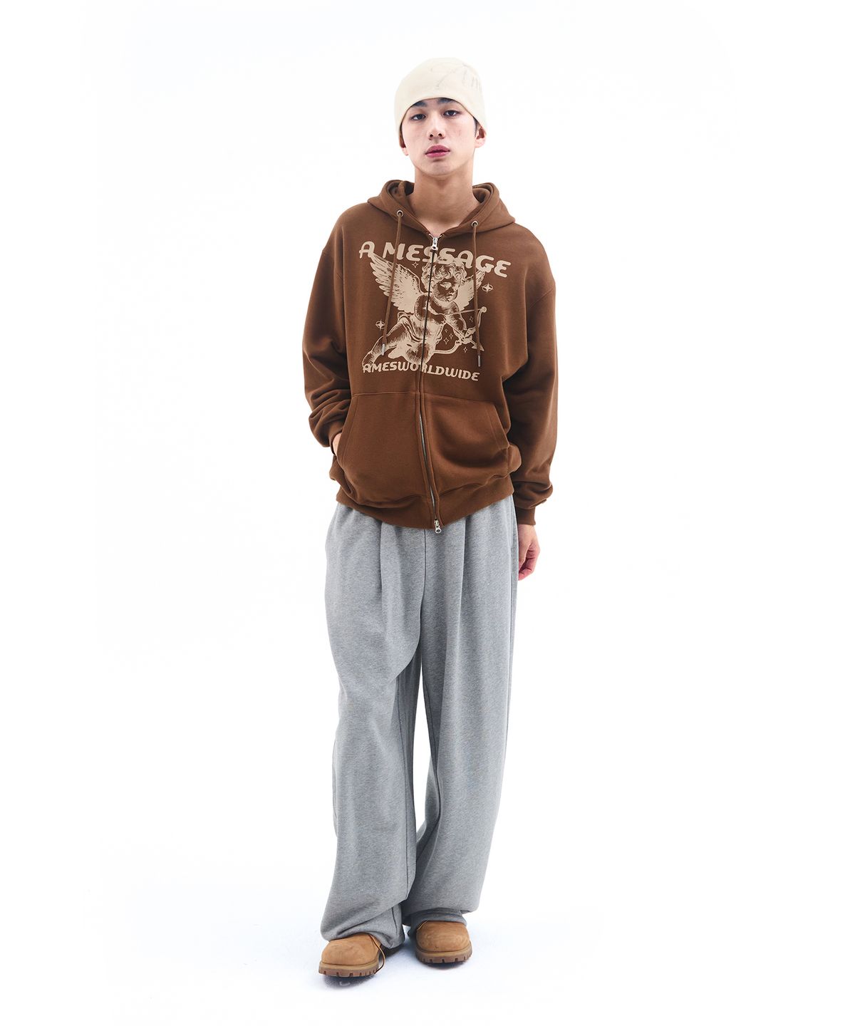 아메스 월드와이드(AMES-WORLDWIDE) BABY ANGEL HOODIE ZIP UP BROWN