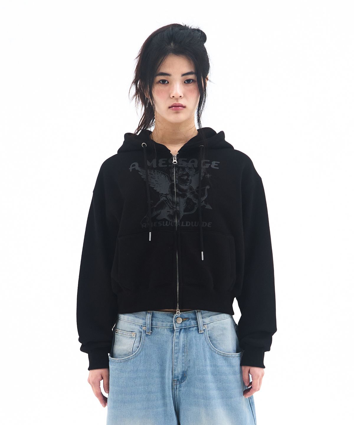 아메스 월드와이드(AMES-WORLDWIDE) BABY ANGEL HOODIE ZIP UP BLACK