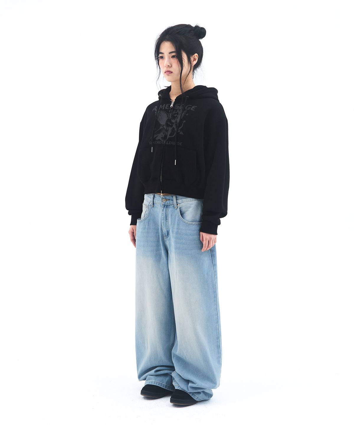 아메스 월드와이드(AMES-WORLDWIDE) BABY ANGEL HOODIE ZIP UP BLACK