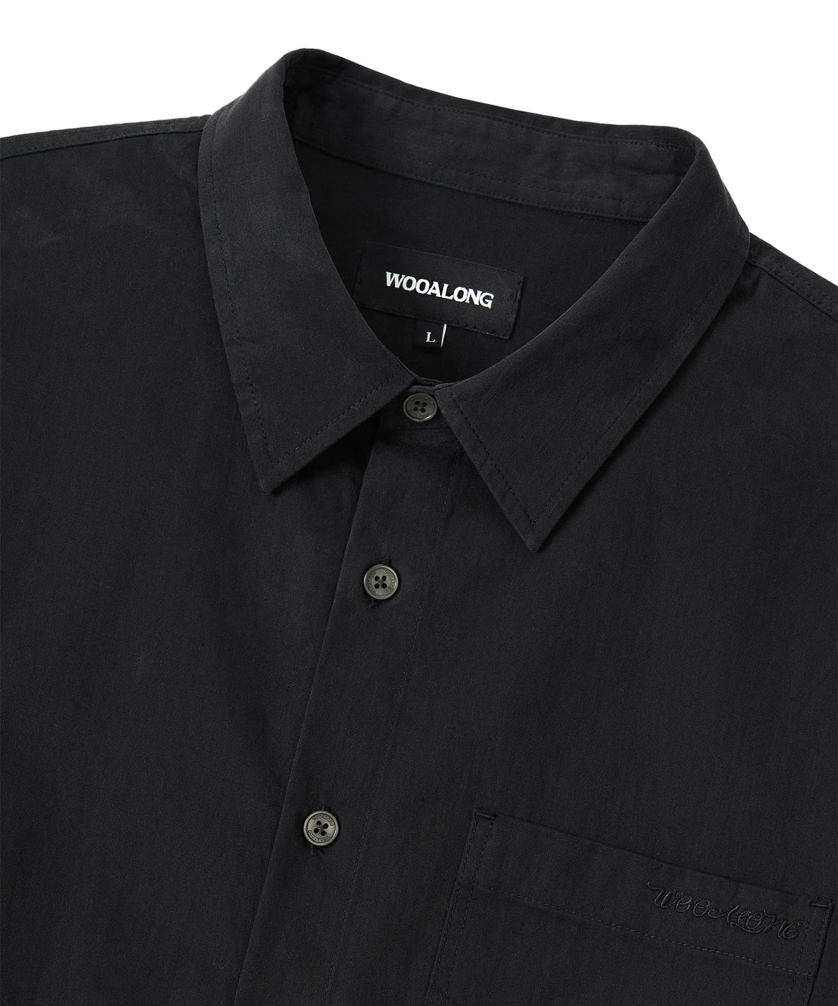 우알롱(WOOALONG) Diagonal Muted Garment-Washed Shirt - BLACK