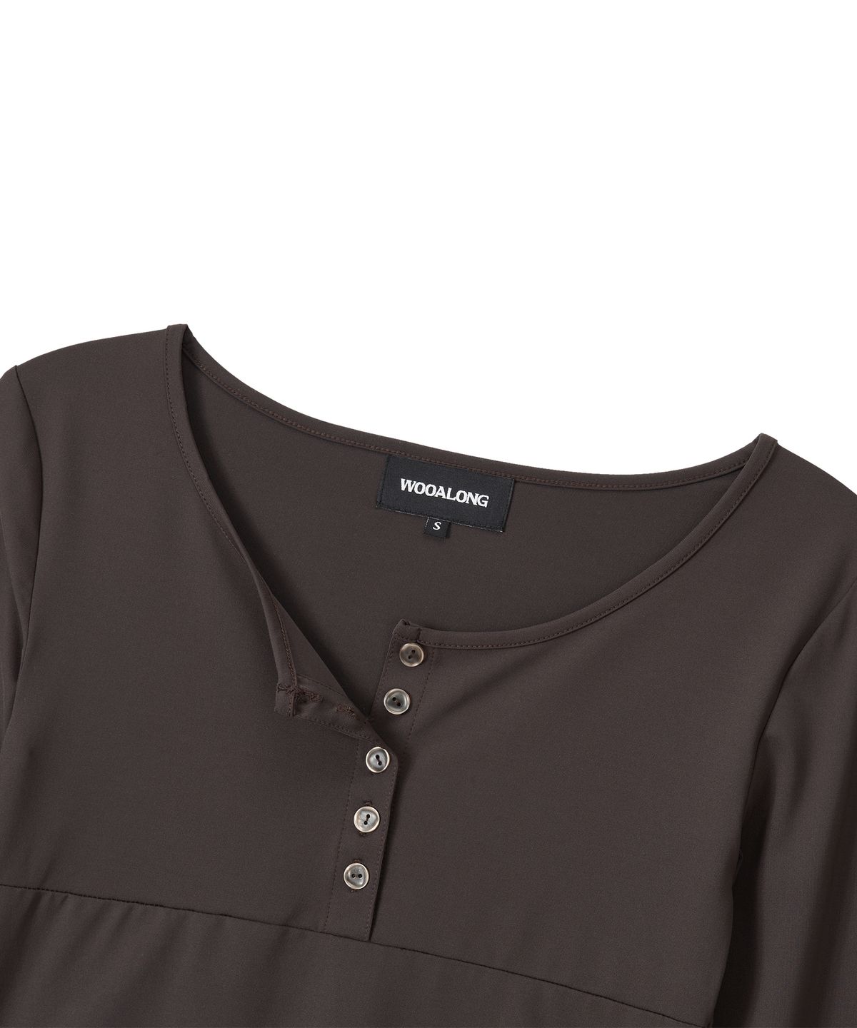 우알롱(WOOALONG) Nylon Buttoned Crop T-shirt [Fabric by ITALY] - BROWN