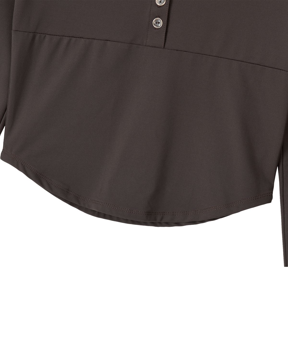 우알롱(WOOALONG) Nylon Buttoned Crop T-shirt [Fabric by ITALY] - BROWN