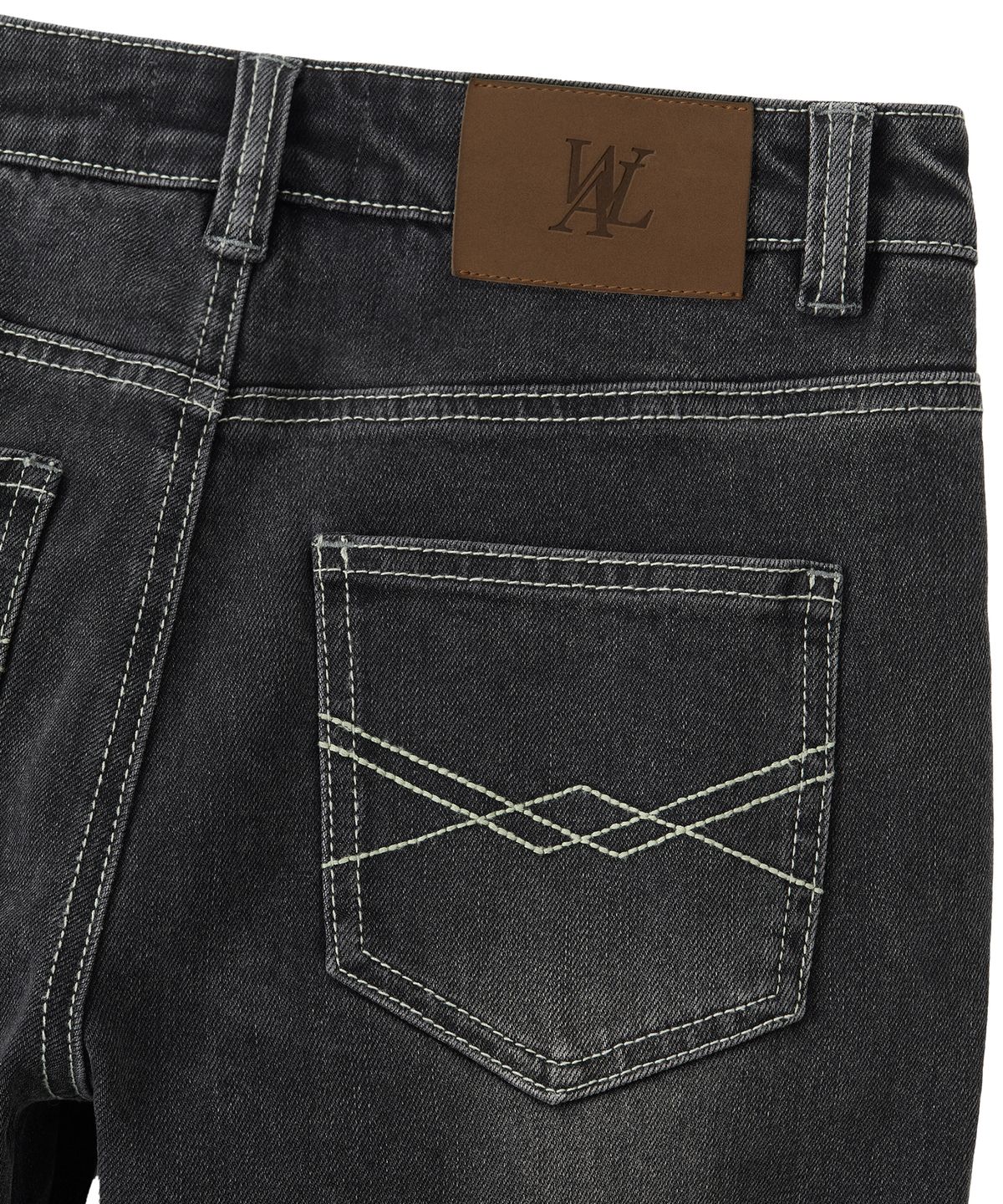 우알롱(WOOALONG) Cat Washed Stitch Bootcut denim pants - BLACK