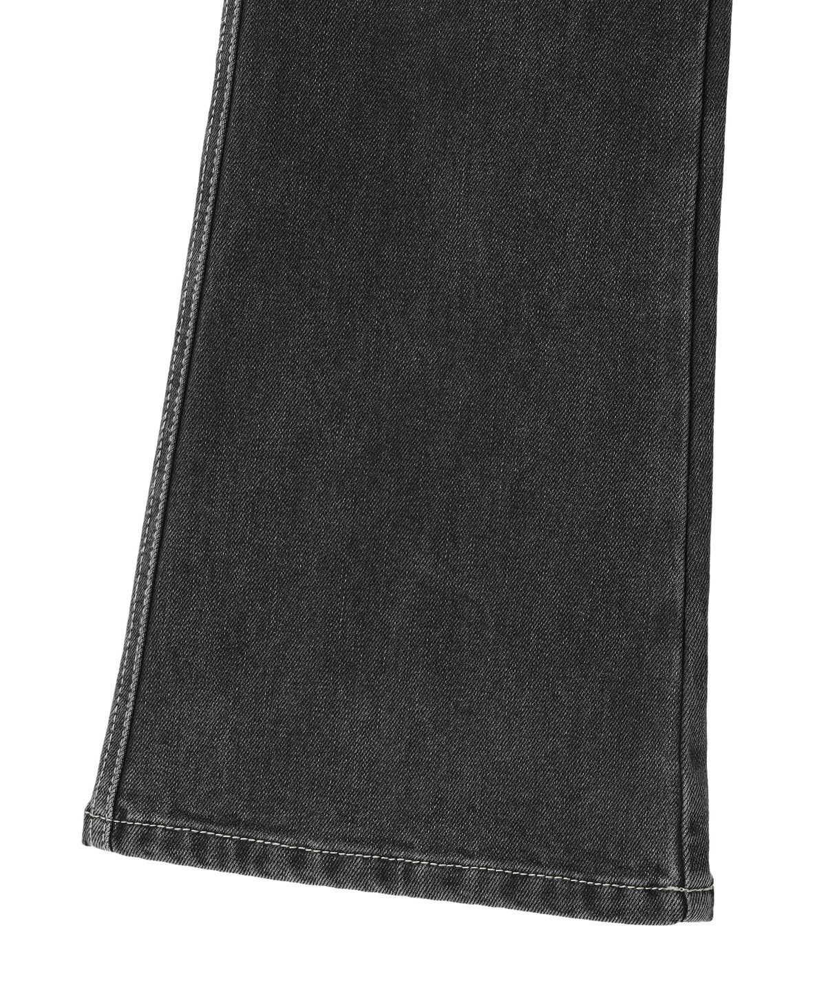 우알롱(WOOALONG) Cat Washed Stitch Bootcut denim pants - BLACK
