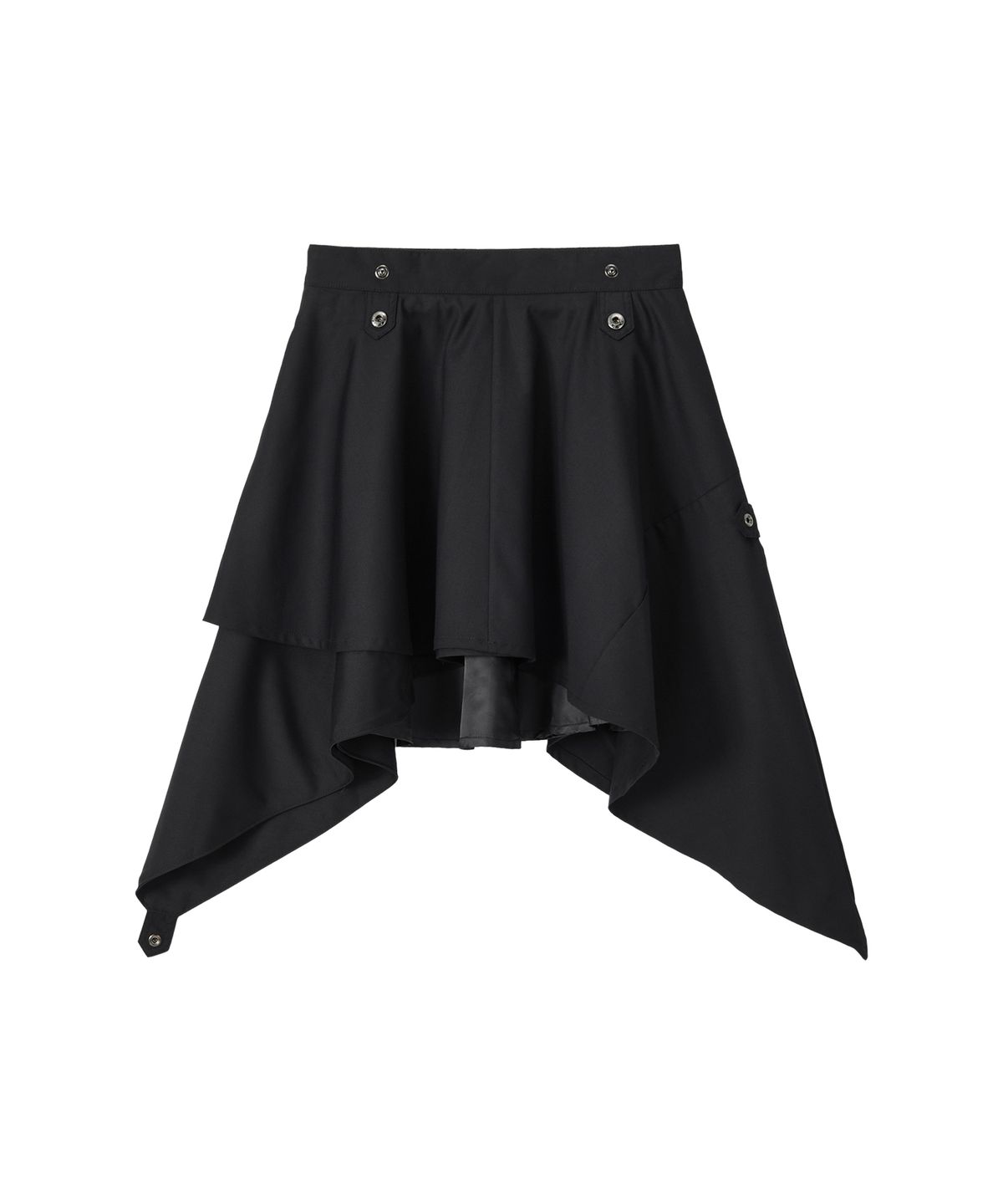 우알롱(WOOALONG) Asymmetric Unbalanced Layered Skirt - BLACK